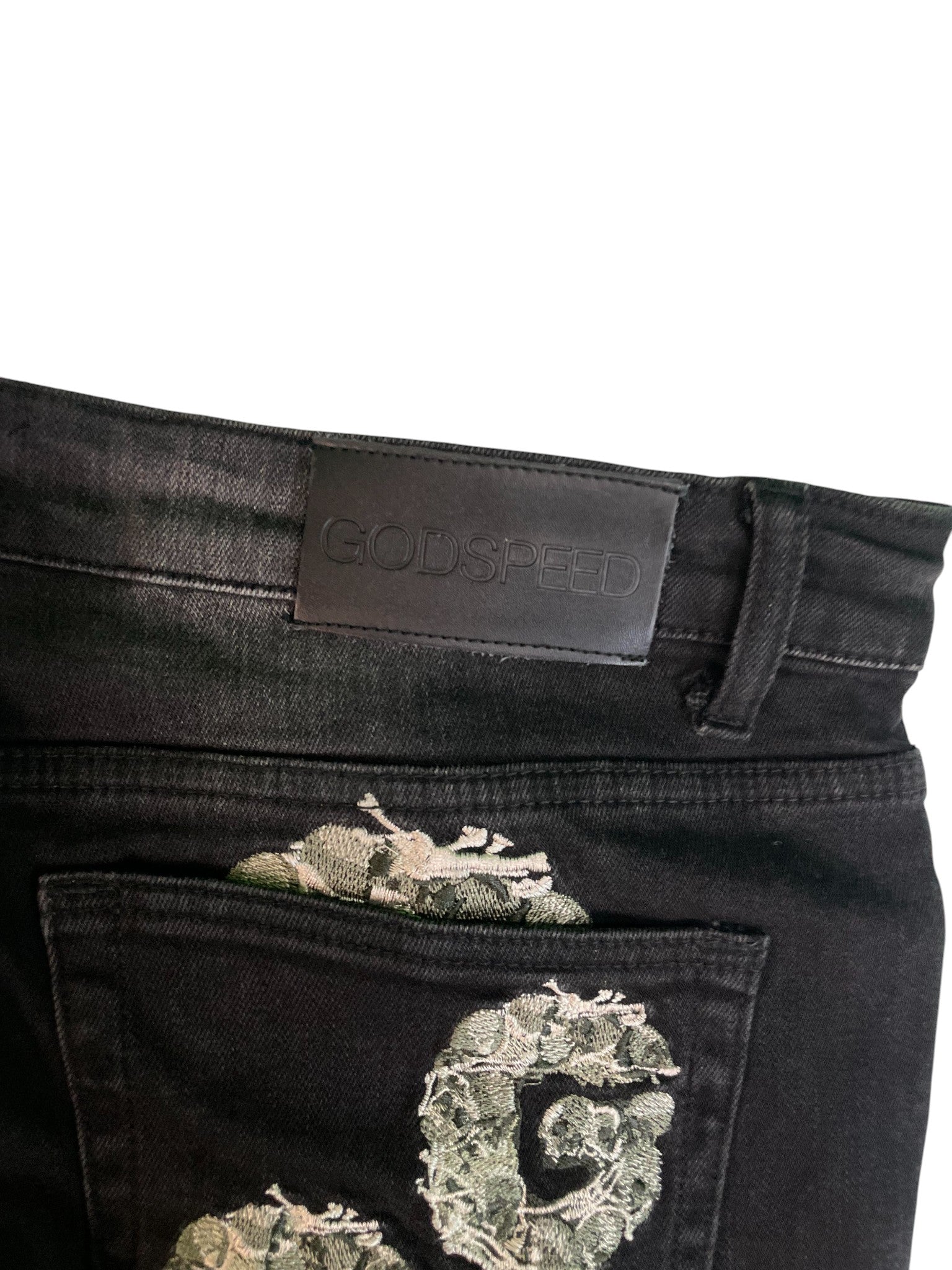 Godspeed 'Skulls Embroidery' Black & Green Jeans