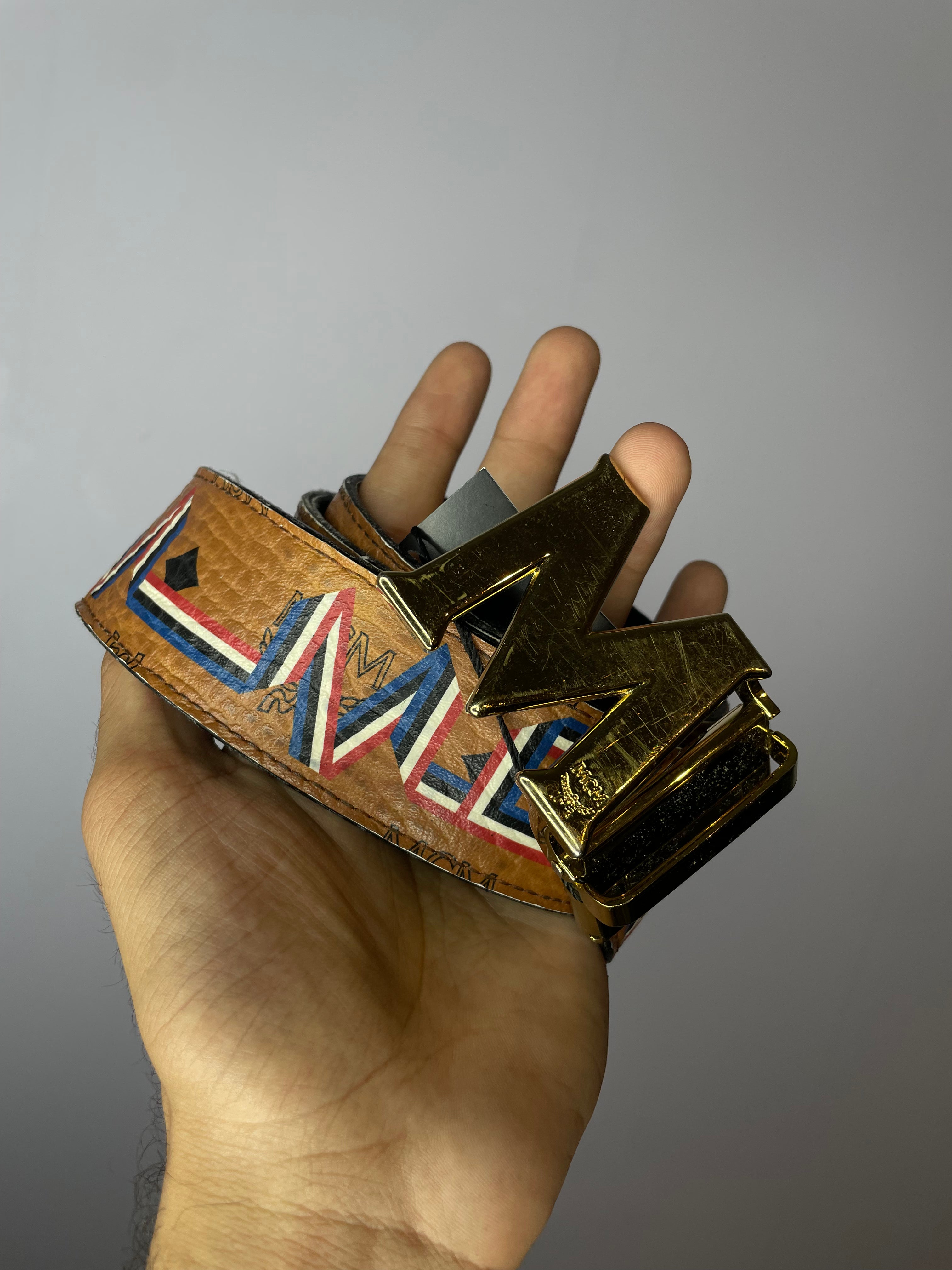 MCM Brown Mono RWB Leather Belt