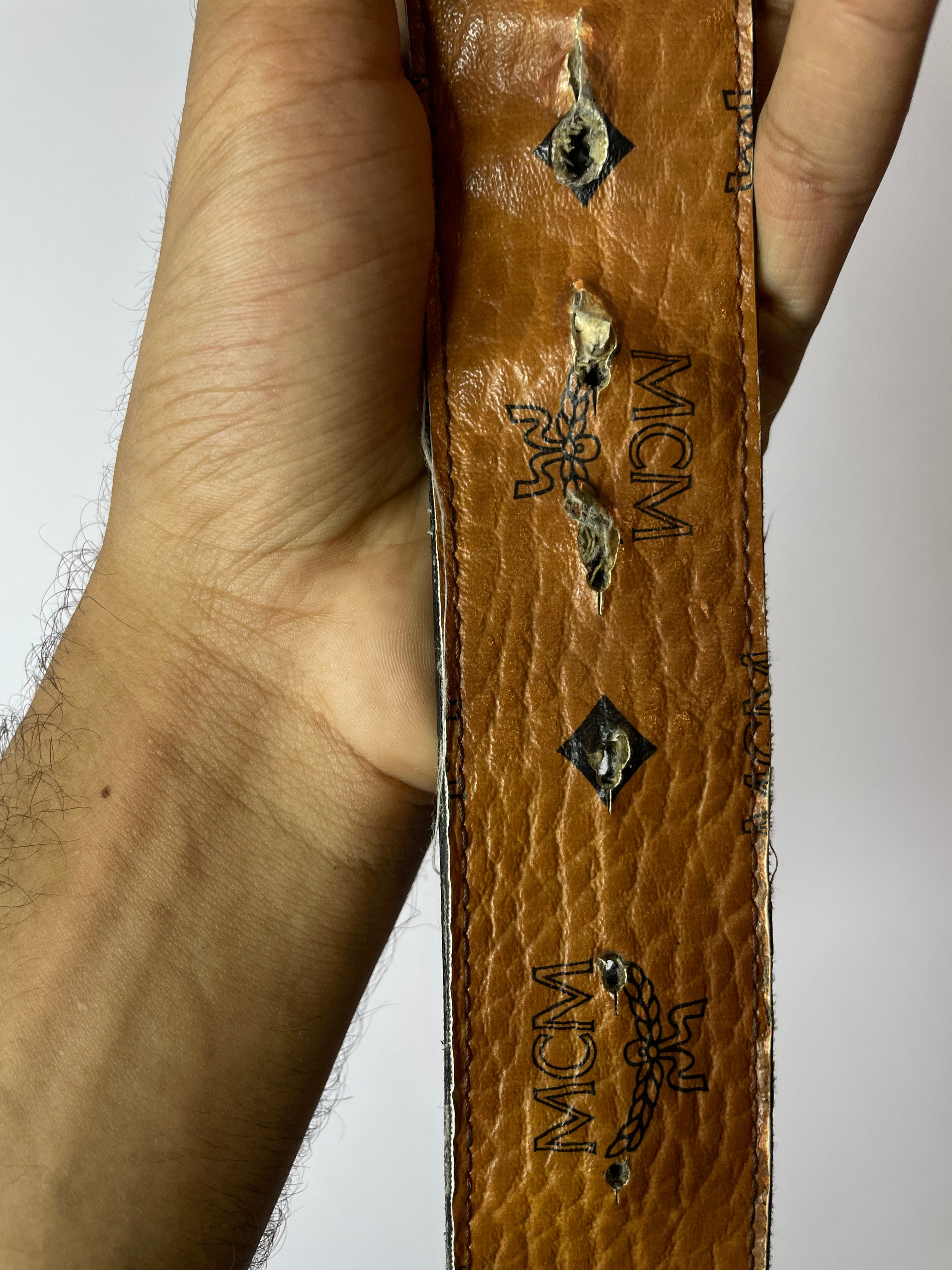 MCM Brown Mono RWB Leather Belt