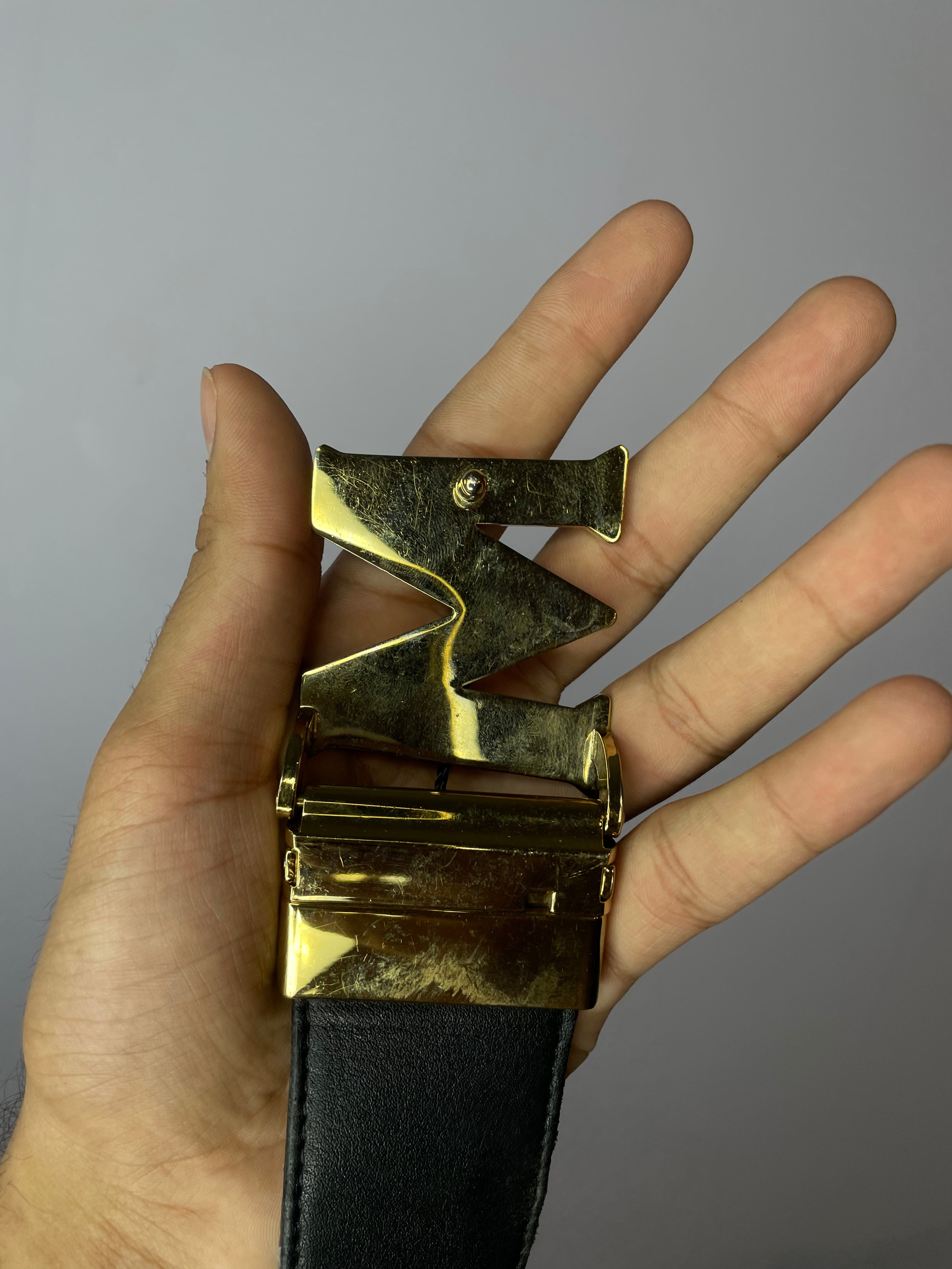 MCM Brown Mono RWB Leather Belt