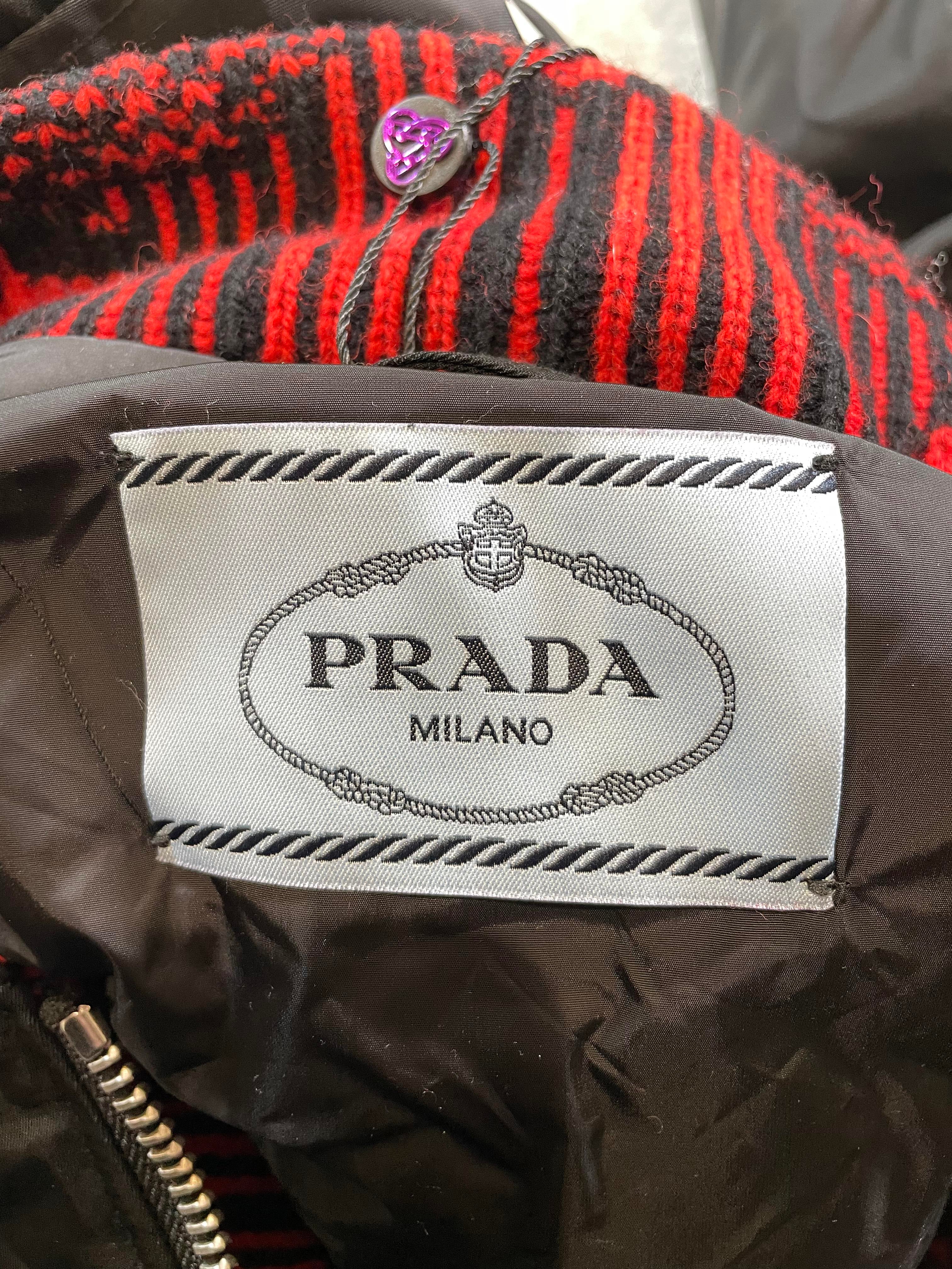 Prada Raf Simmons Black & Red Nylon Bomber Jacket