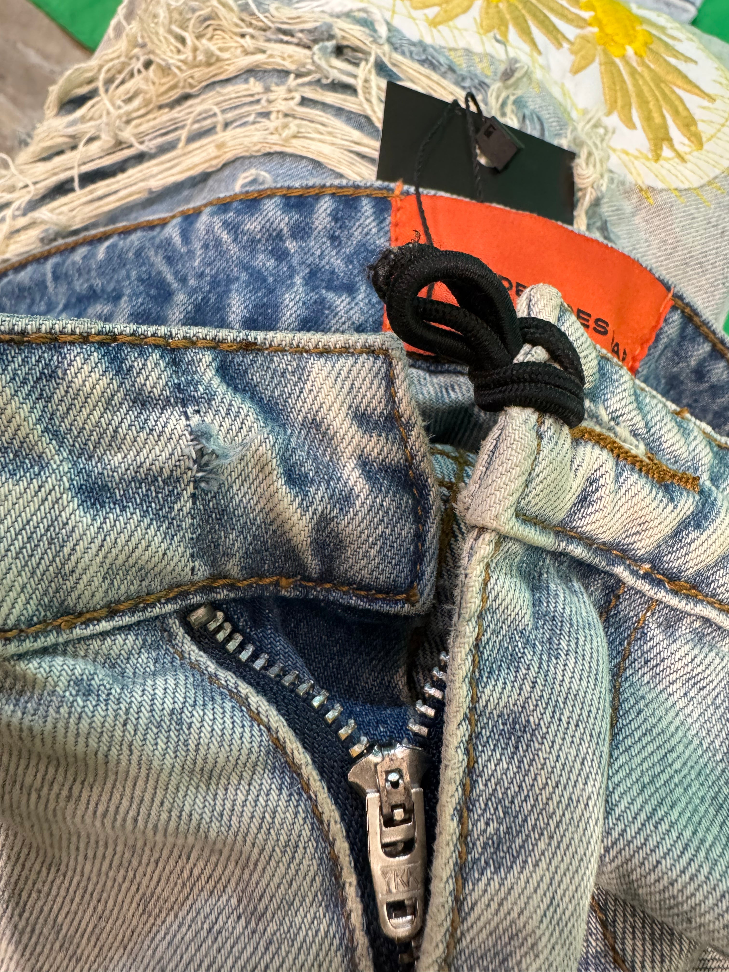 WDW Sunflower Distressed Blue & Yellow Jeans