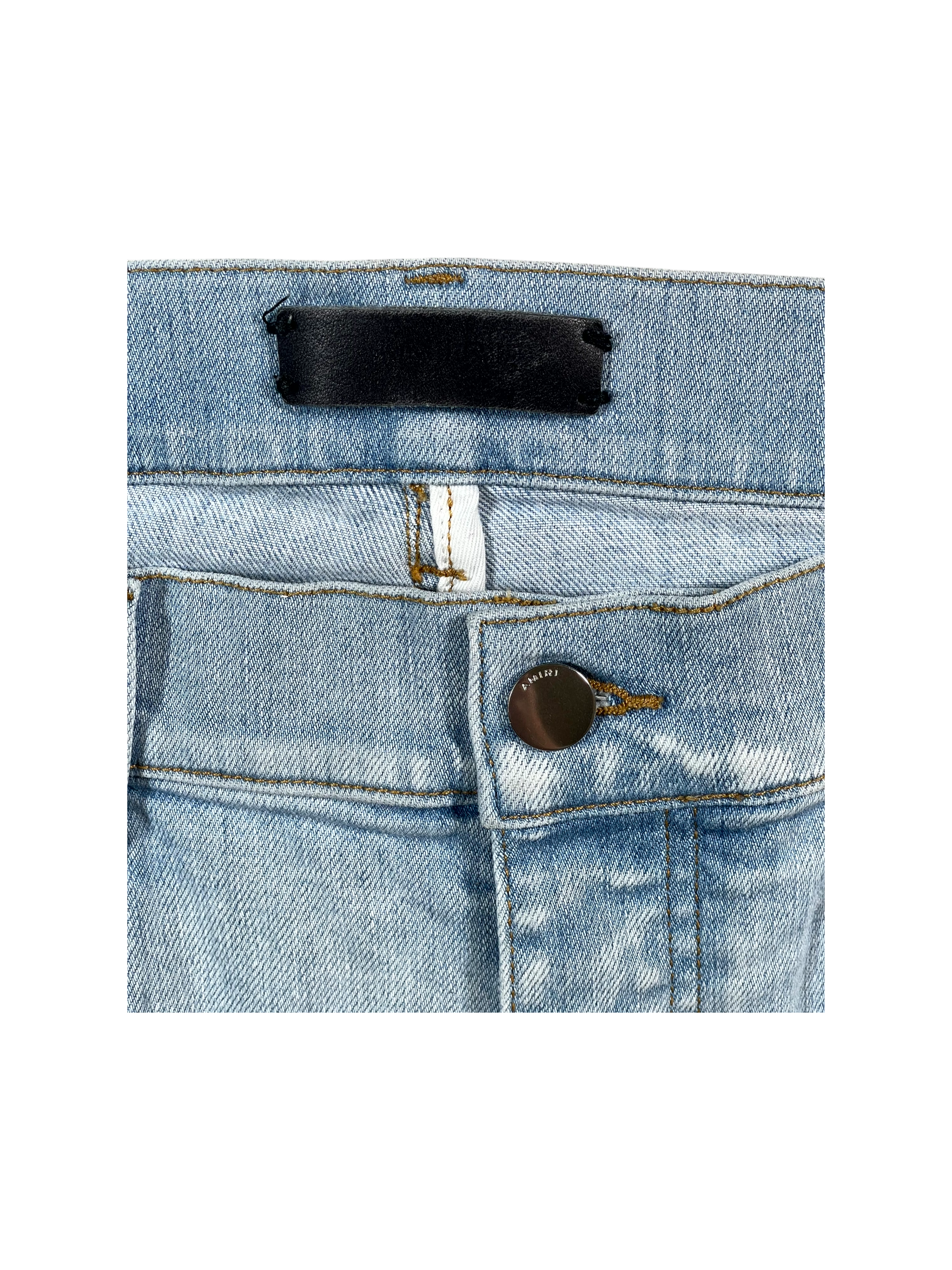 Amiri MX1 Camo Patch Light Wash Jeans