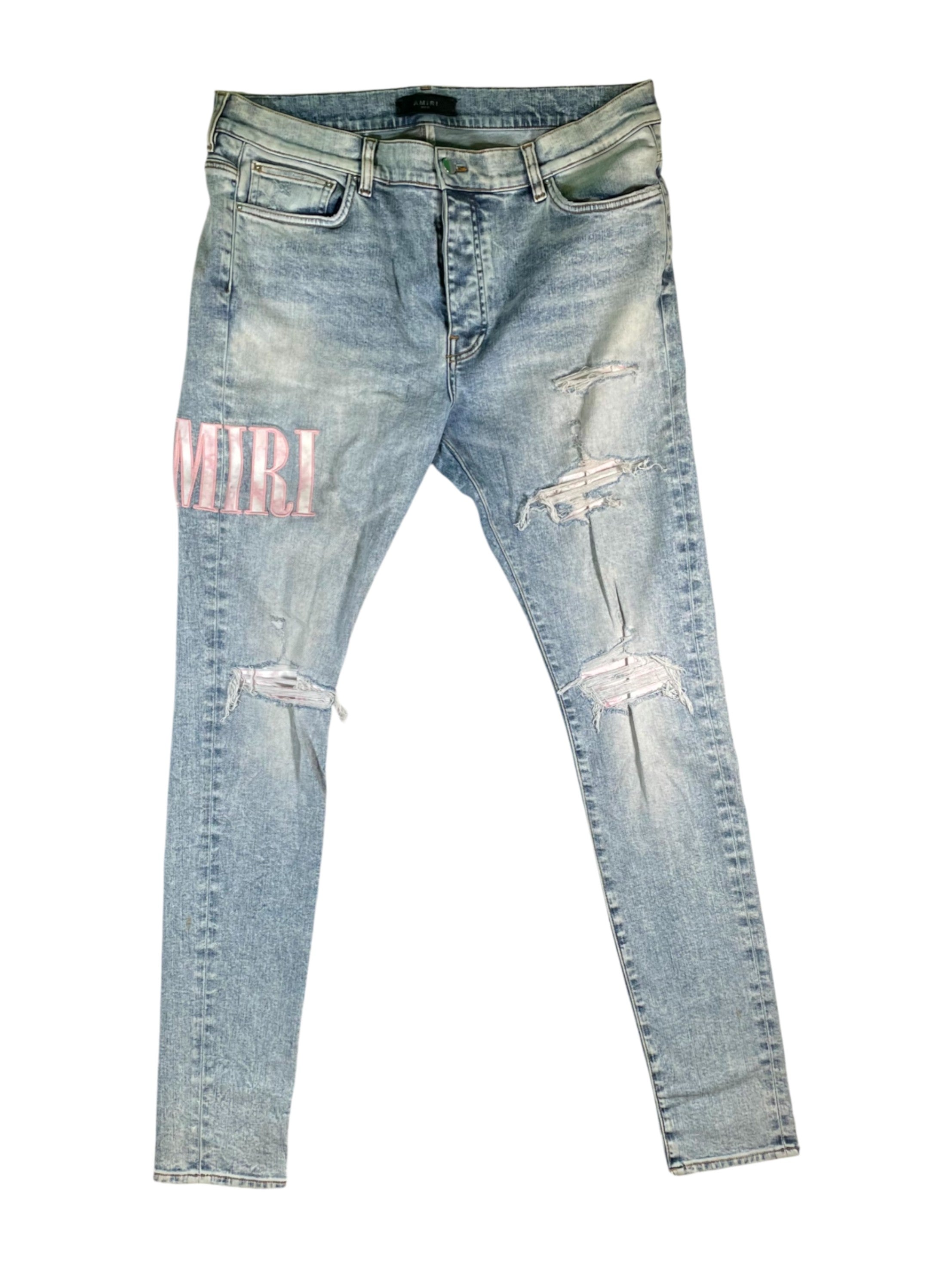 Amiri "Side Logo" Light Wash & Pink Jeans