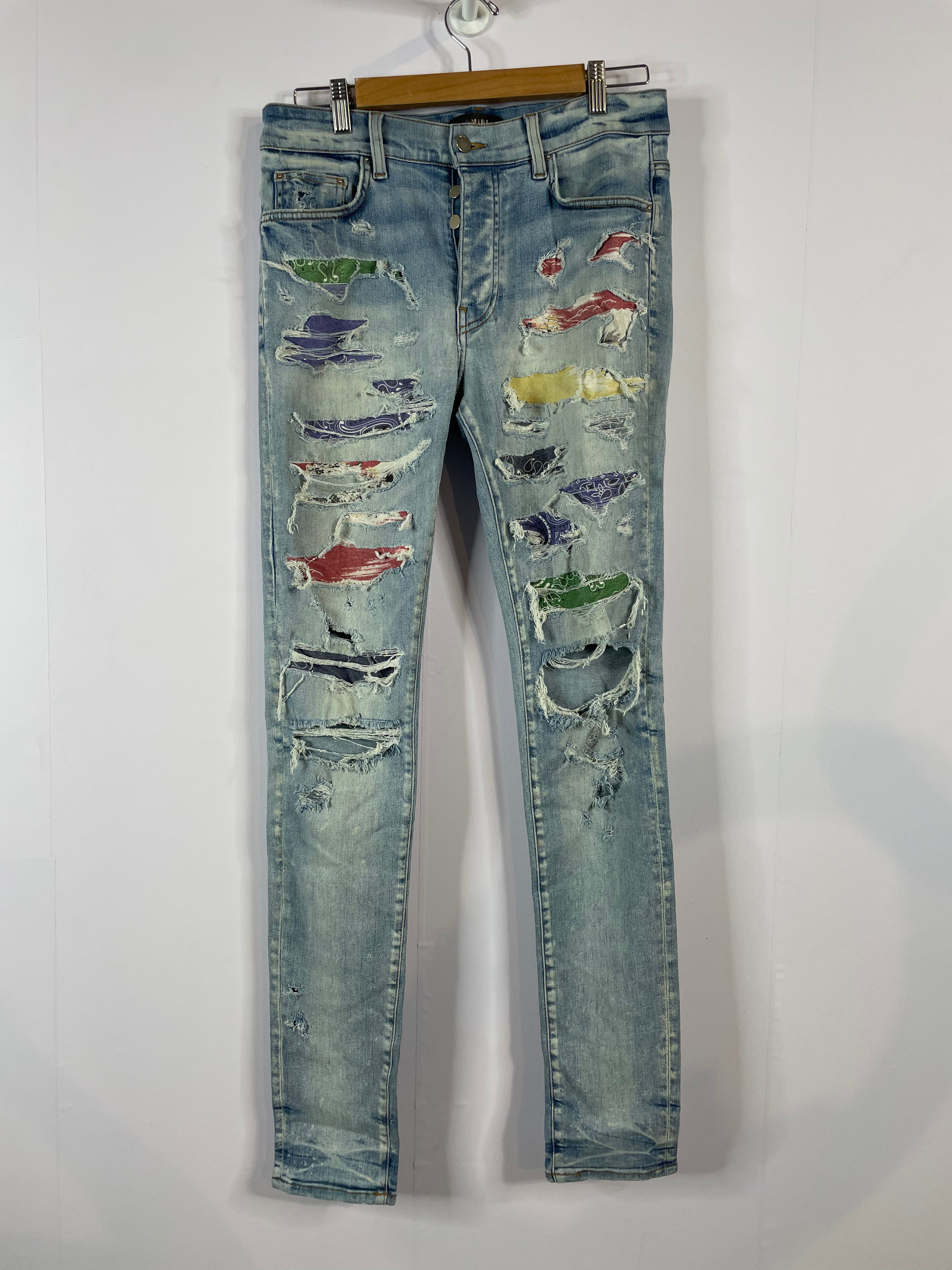 Amiri Jeans Light Wash Rainbow Thrasher Patch Used 32