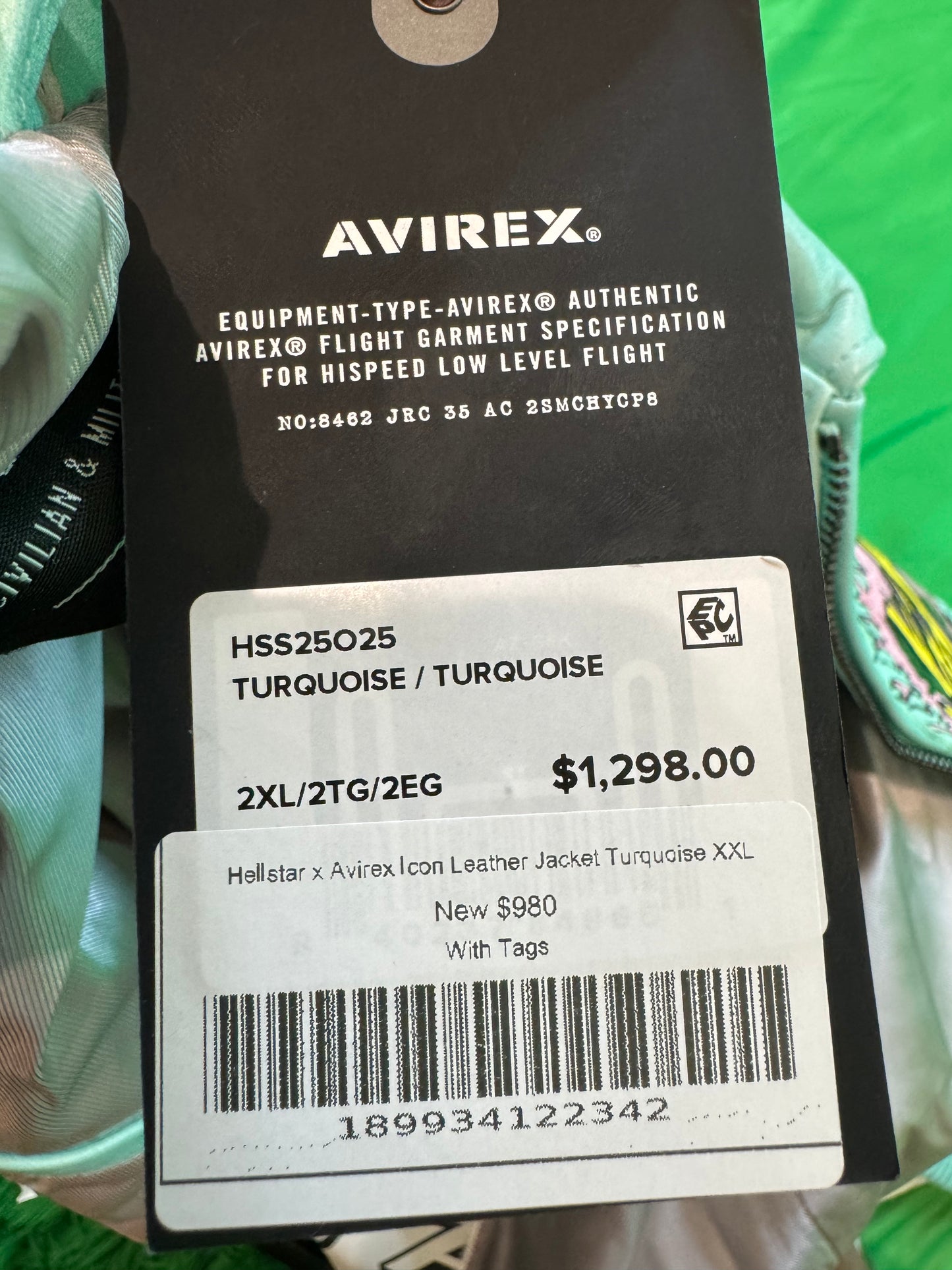 Hellstar x Avirex Icon Turquoise Leather Jacket