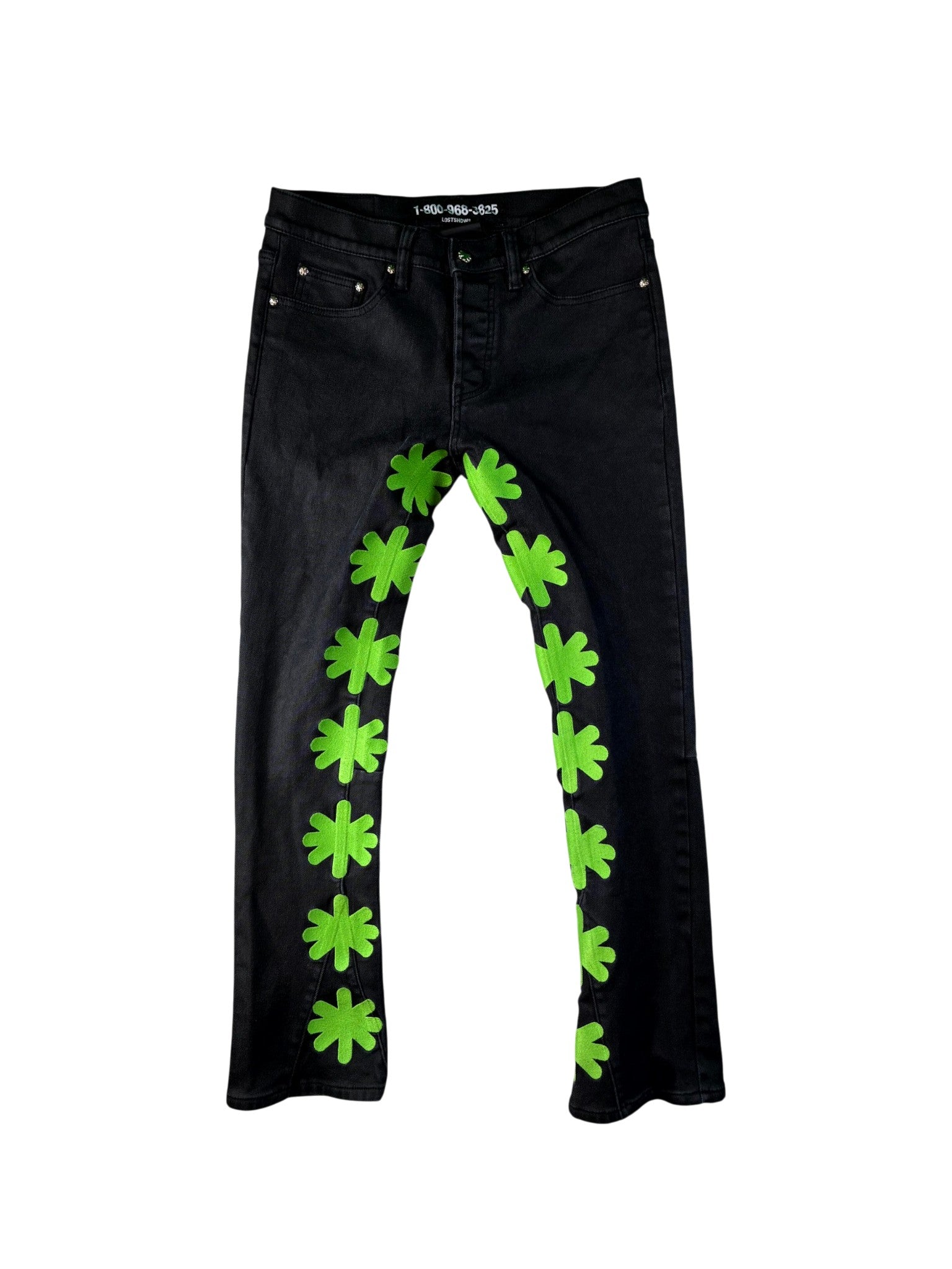LOST SHDWS "Wax" Black & Green Jeans