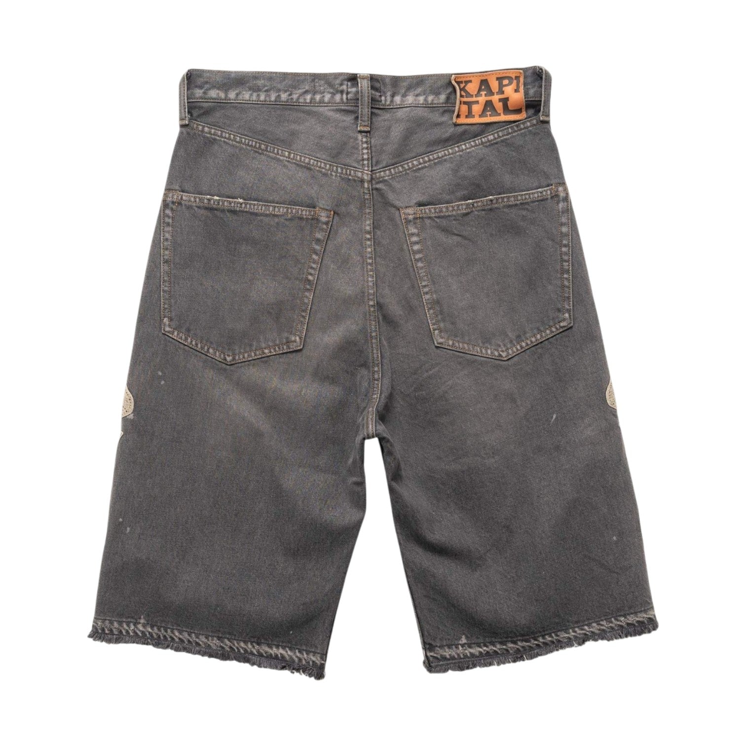 Kapital 'Bone Embroidery' 14oz Black Jean Shorts