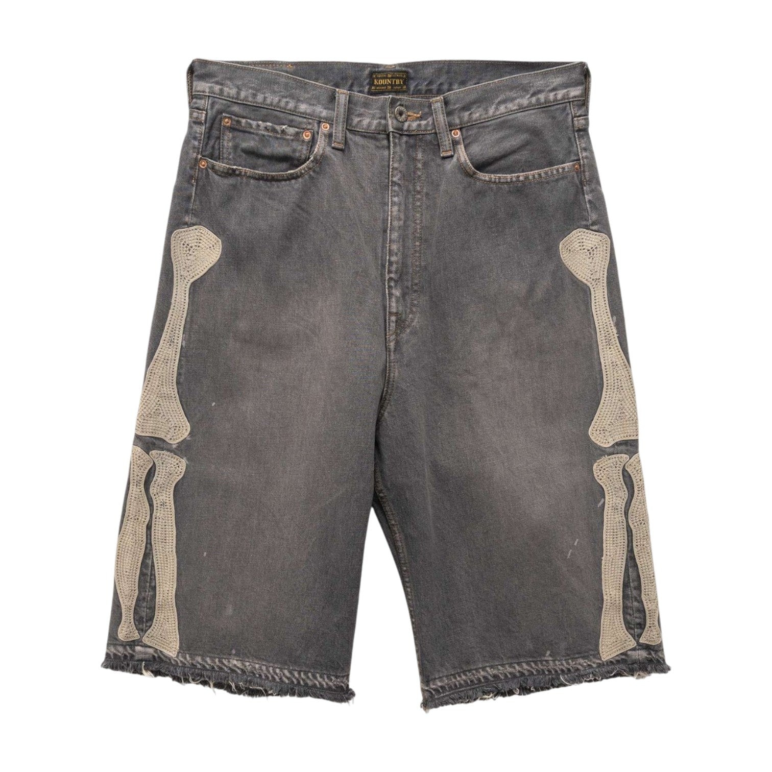 Kapital 'Bone Embroidery' 14oz Black Jean Shorts
