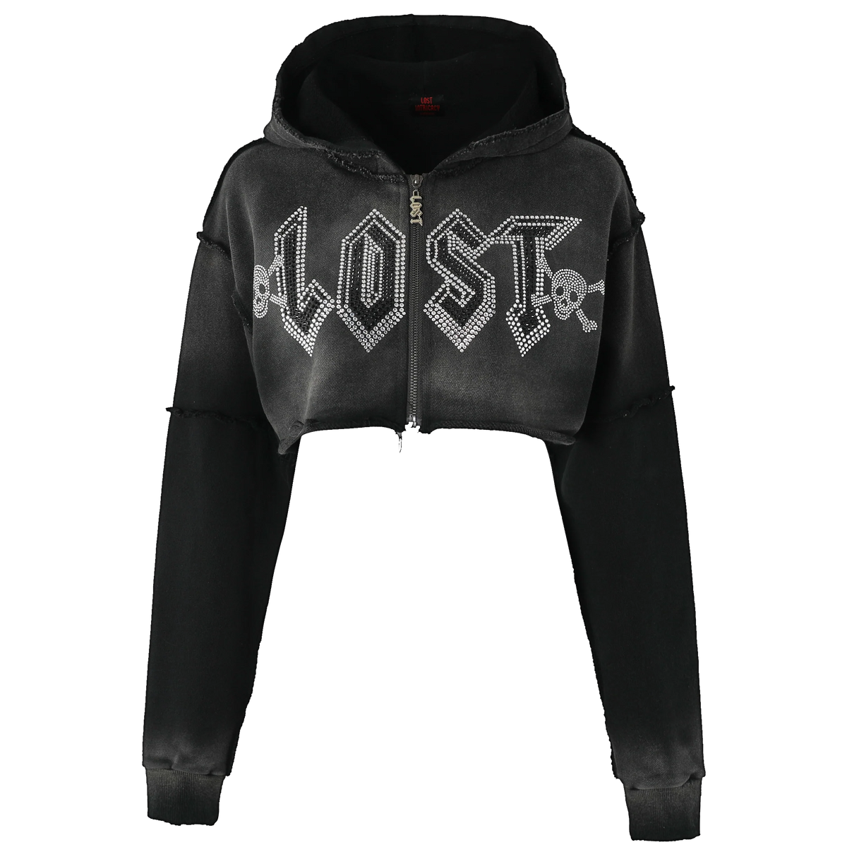 Lost Intricacy 'Rhinestone Grunge' Black Zip Up Hoodie (Womens)