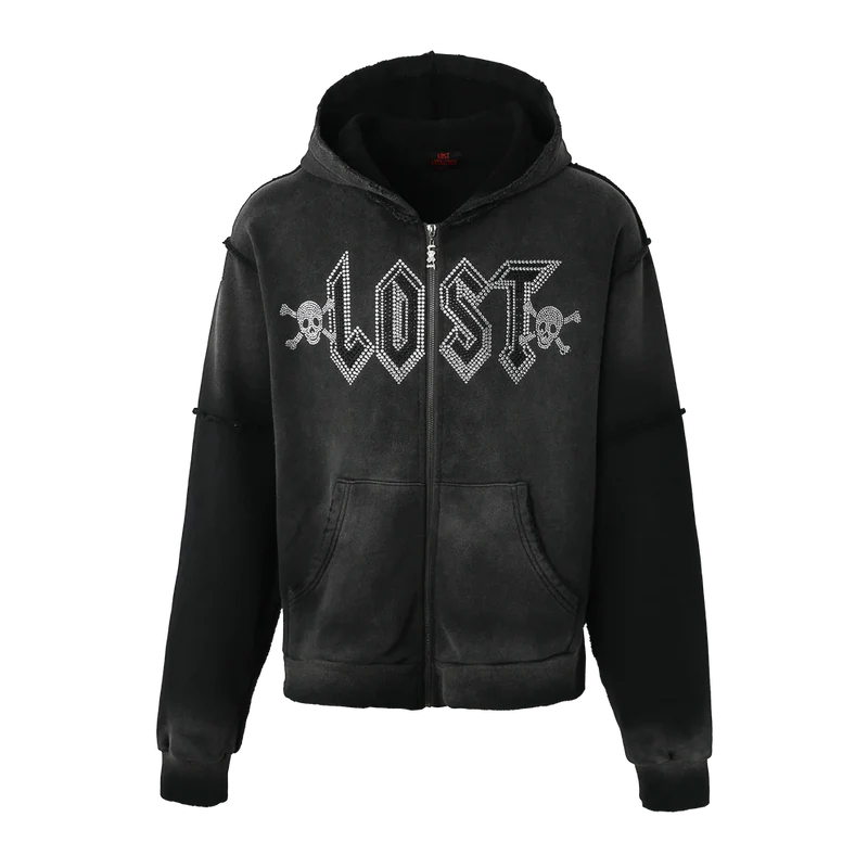 Lost Intricacy 'Black Rhinestone' Black Zip Up Hoodie (KIDS)