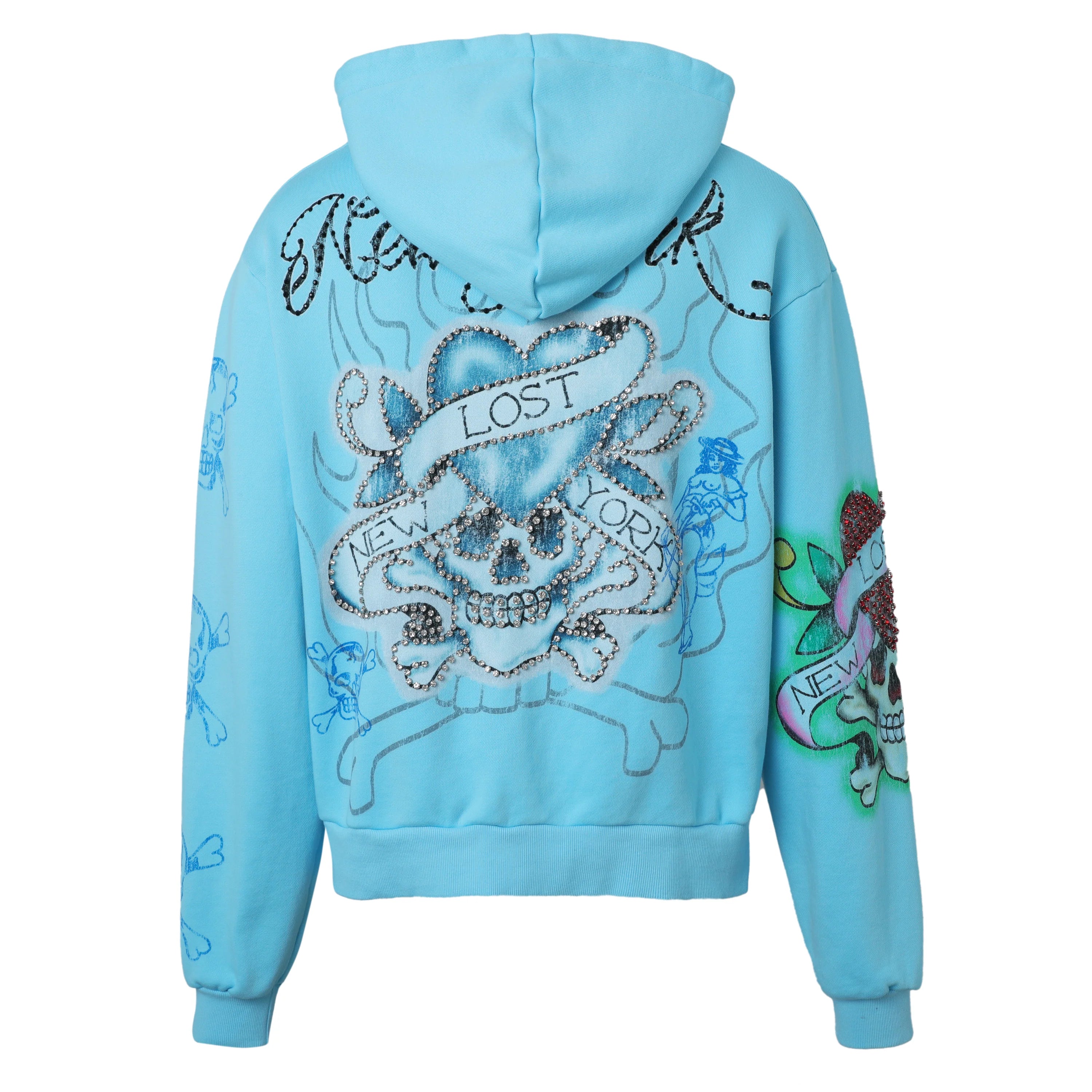 Lost Intricacy 'Ink & Bones' Light Blue Zip Up Hoodie