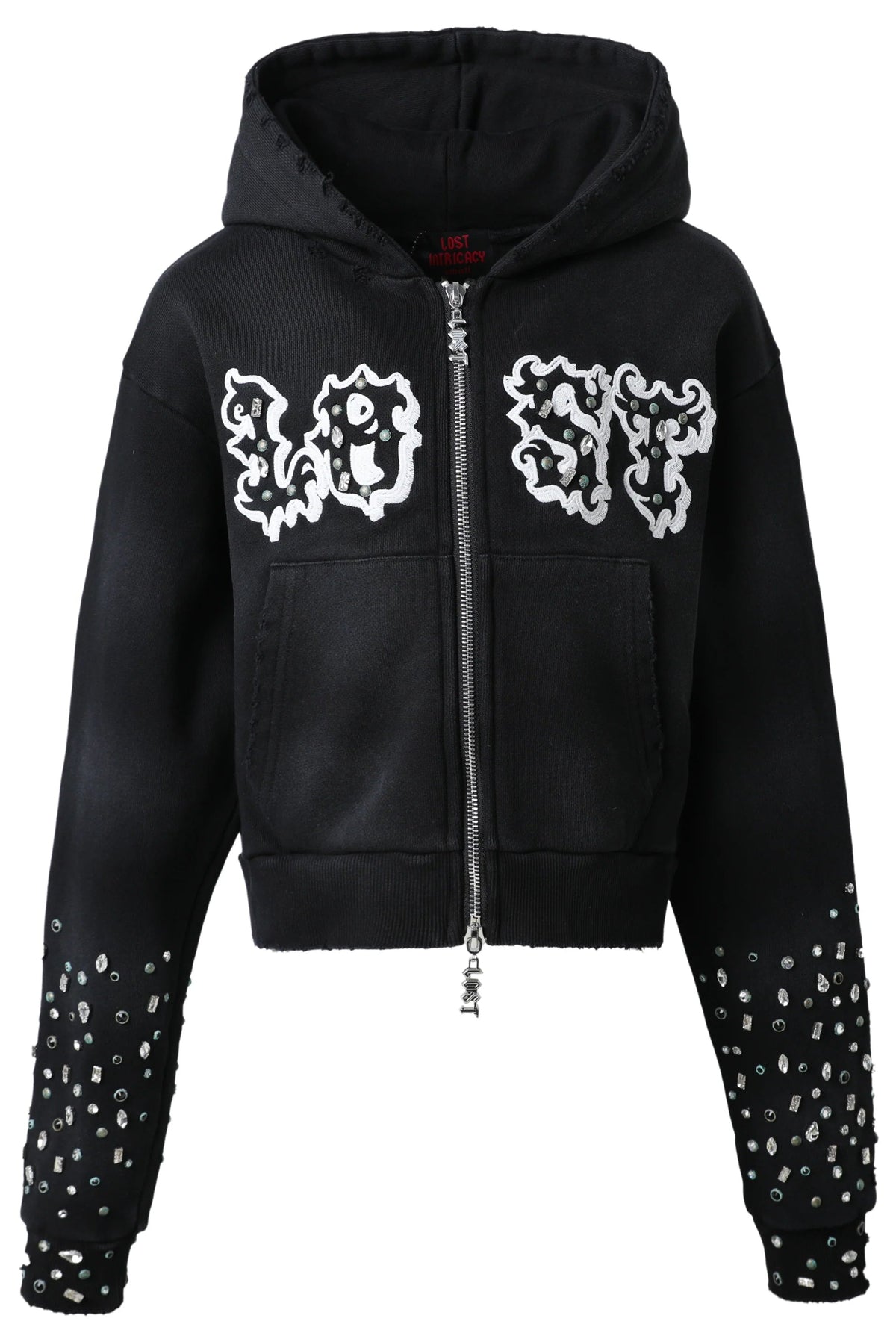 Lost Intricacy 'Patch' Washed Black Zip Up (Womens)