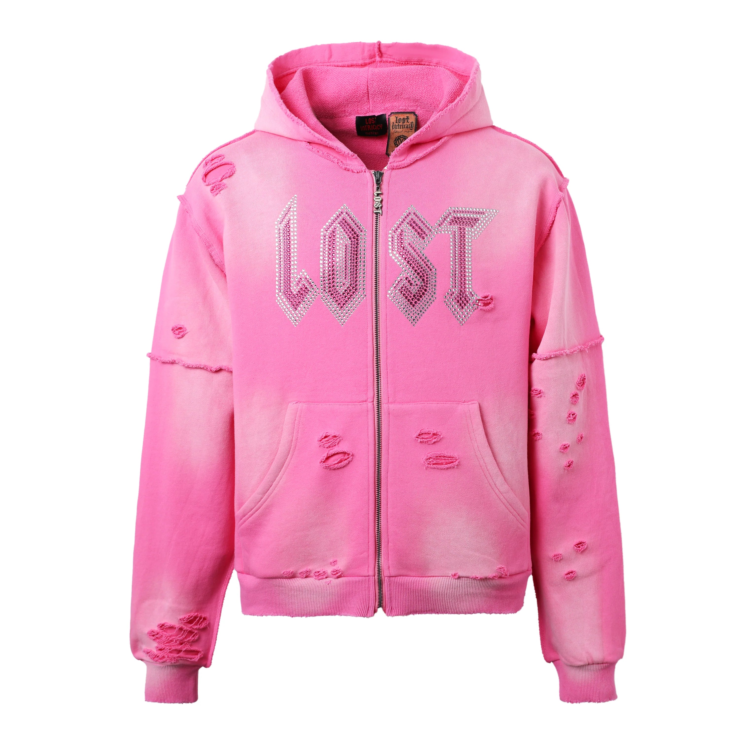 Lost Intricacy 'Rhinestone Logo' Pink Zip Up Hoodie