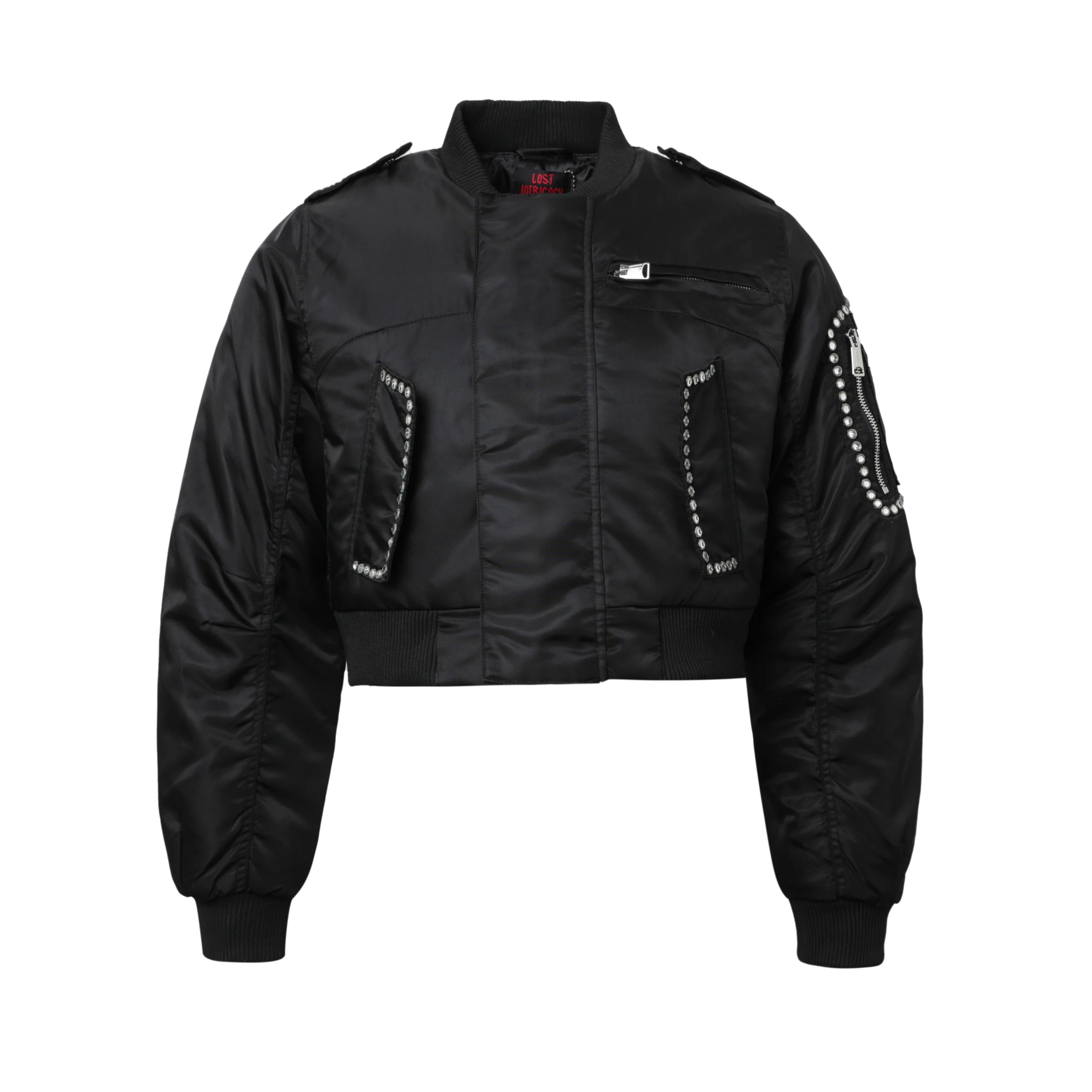 Lost Intricacy 'Clear Stone' Black Bomber Jacket (WOMENS)