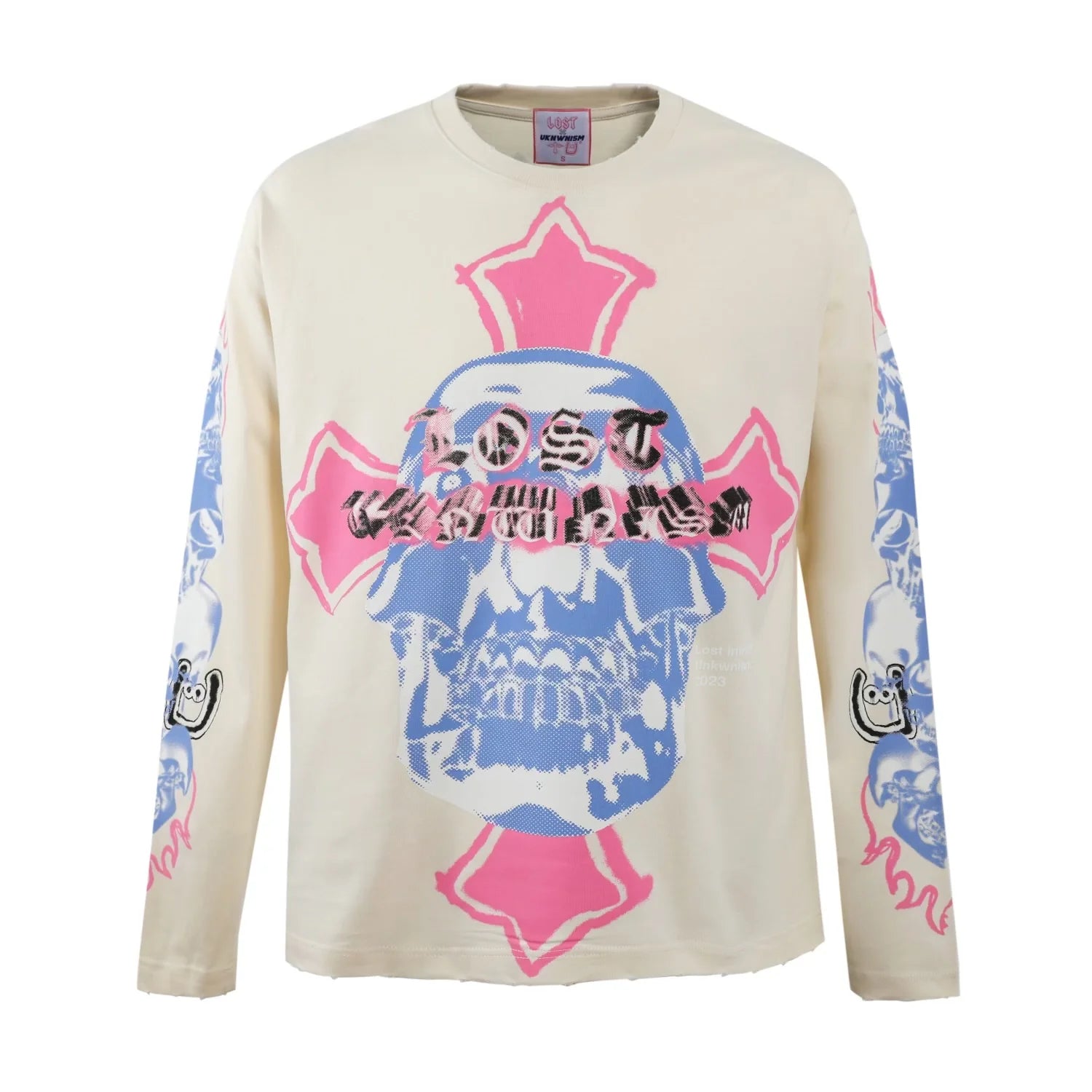 Lost x UNKWNISM Cream & Pink LS Tee