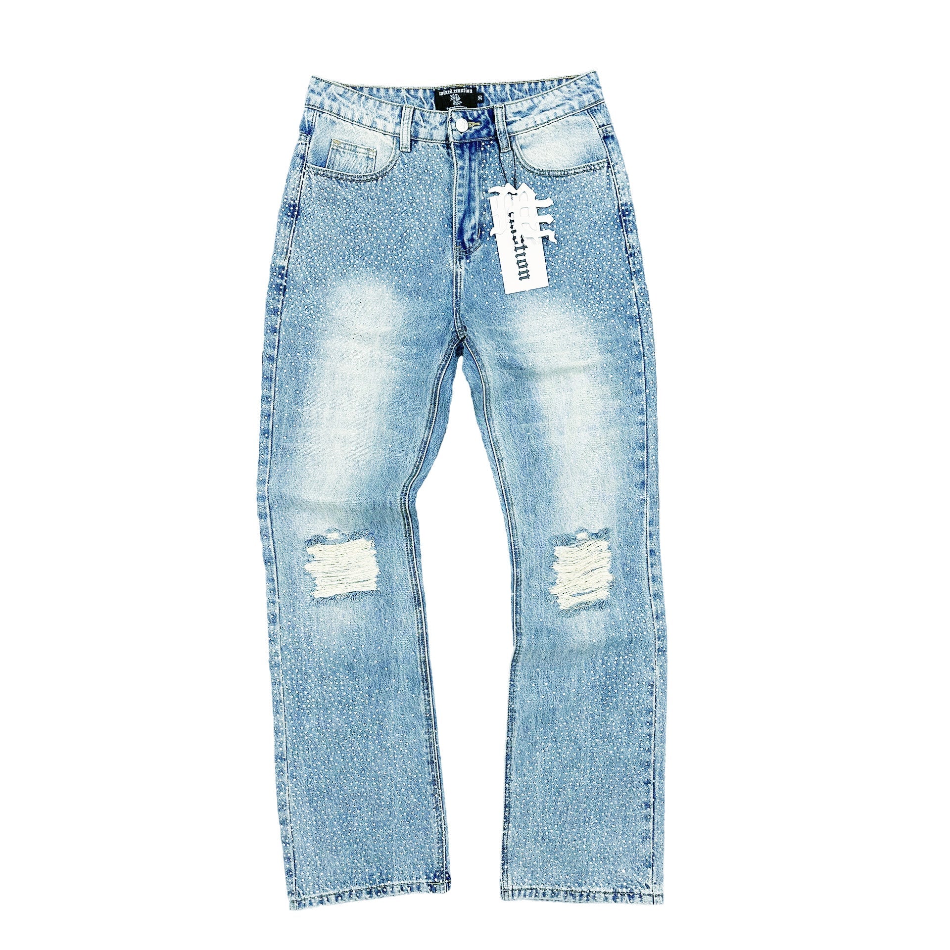 Mixed Emotions "ME" Rhinestone Blue Jeans