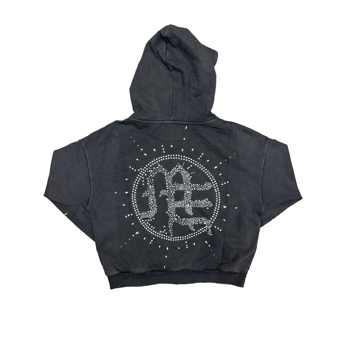 Mixed Emotions 'Eclipse' Grey Acid Wash Rhinestone Hoodie