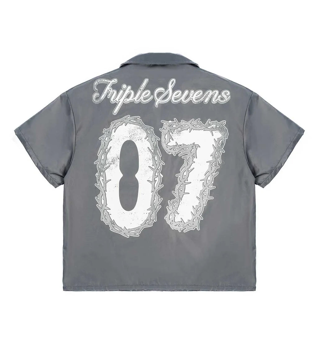 Triple Sevens 7 Nylon Grey Button Up Shirt