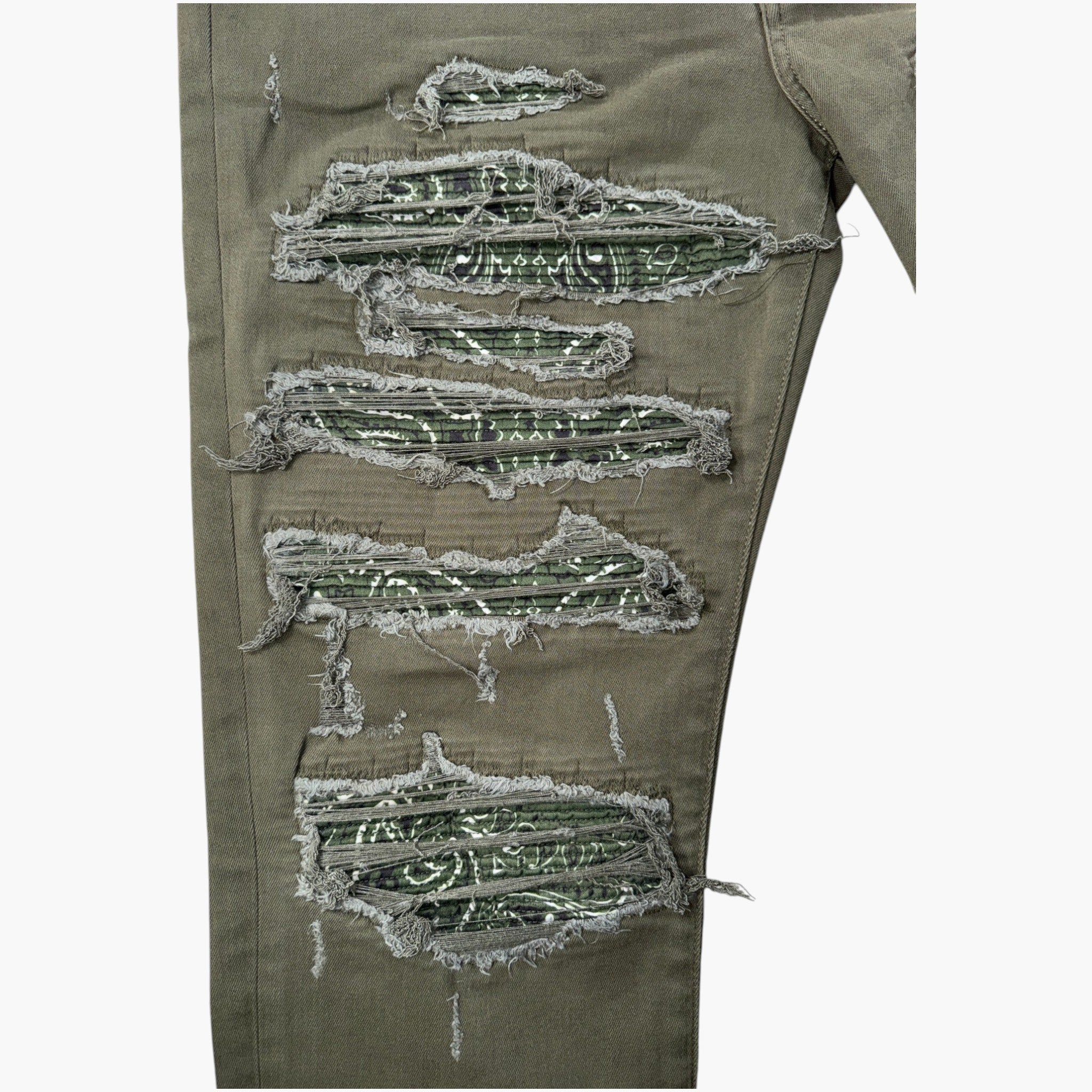 Amiri Paisley Thrasher Patch Olive Tonal Jeans