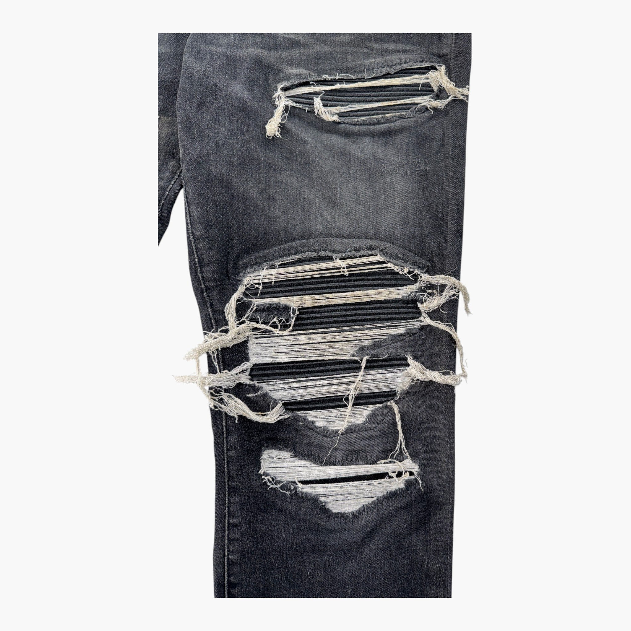 Amiri MX1 OG Patch Grey & Black Leather Jeans