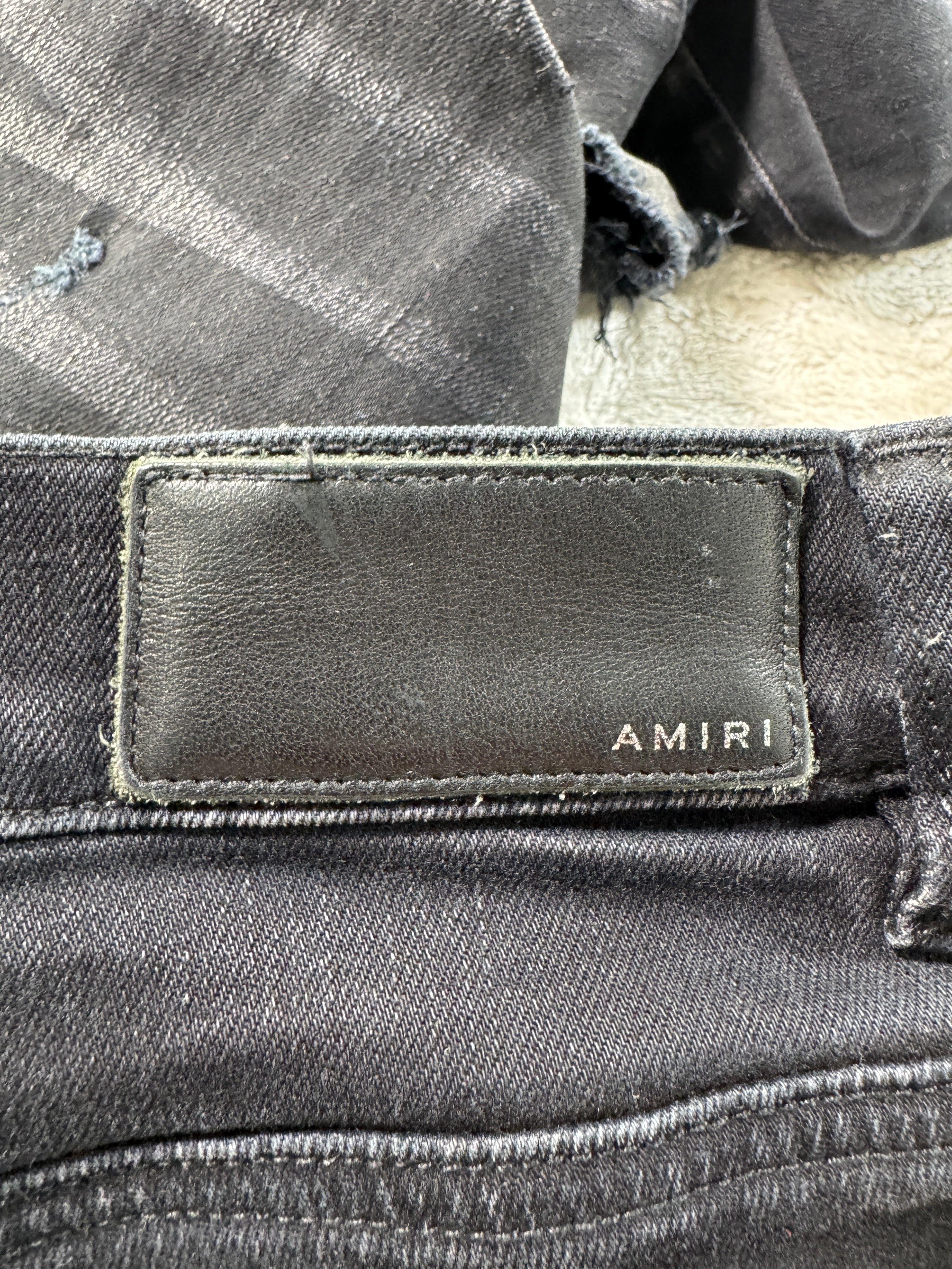 Amiri Black Wash & Yellow Plaid Side Logo Jeans