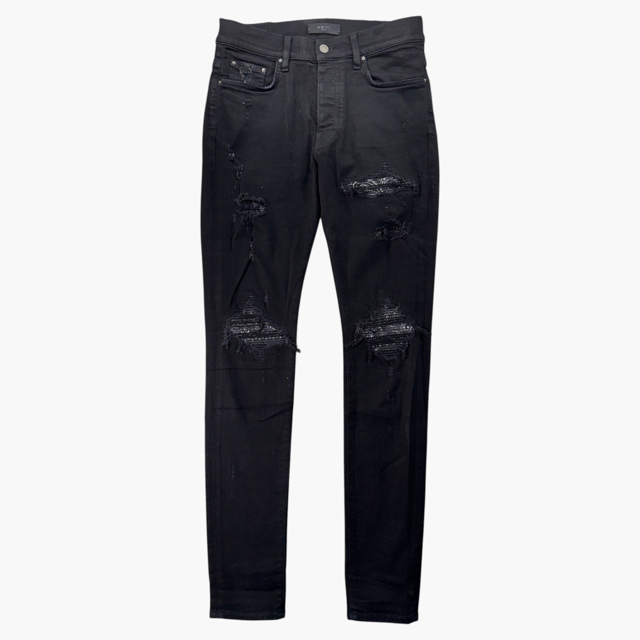 Amiri MX1 Black & Black Leather Patch Jeans
