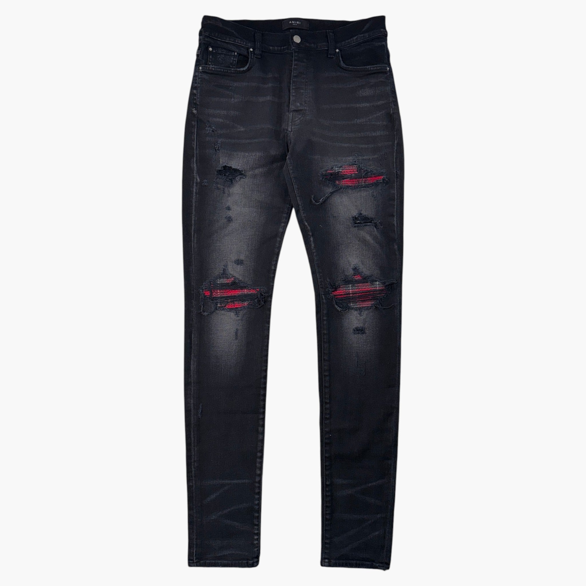 Amiri MX1 Black & Red Plaid Jeans
