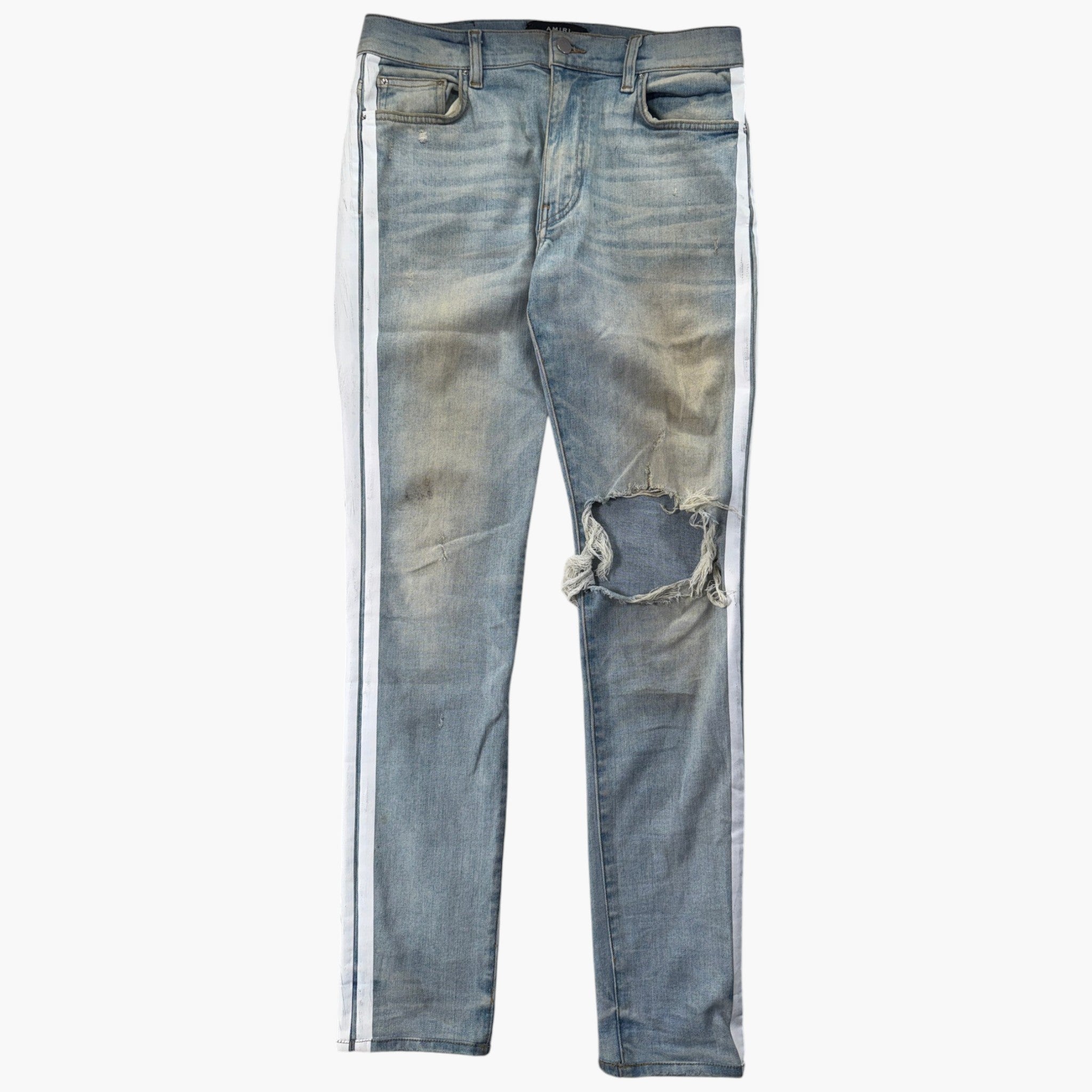 Amiri Stripe Light Wash & White Jeans