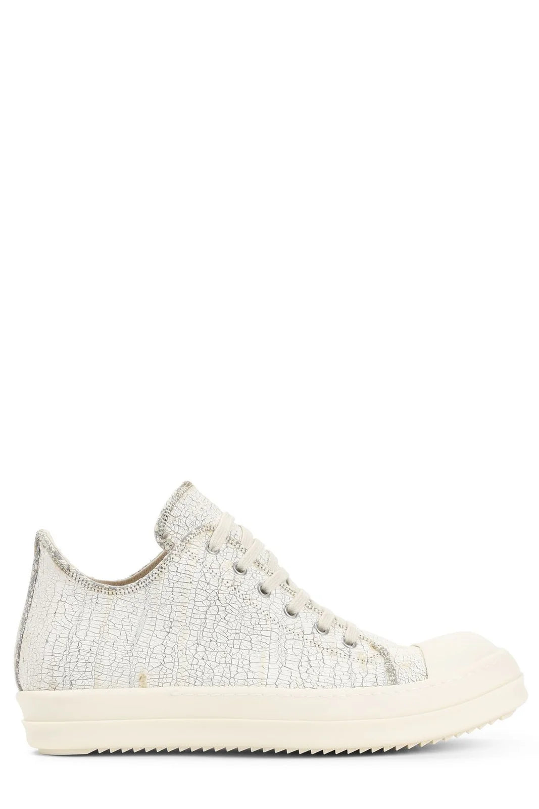 Rick Owens 'Cracked Ramone Low' White Leather Sneakers