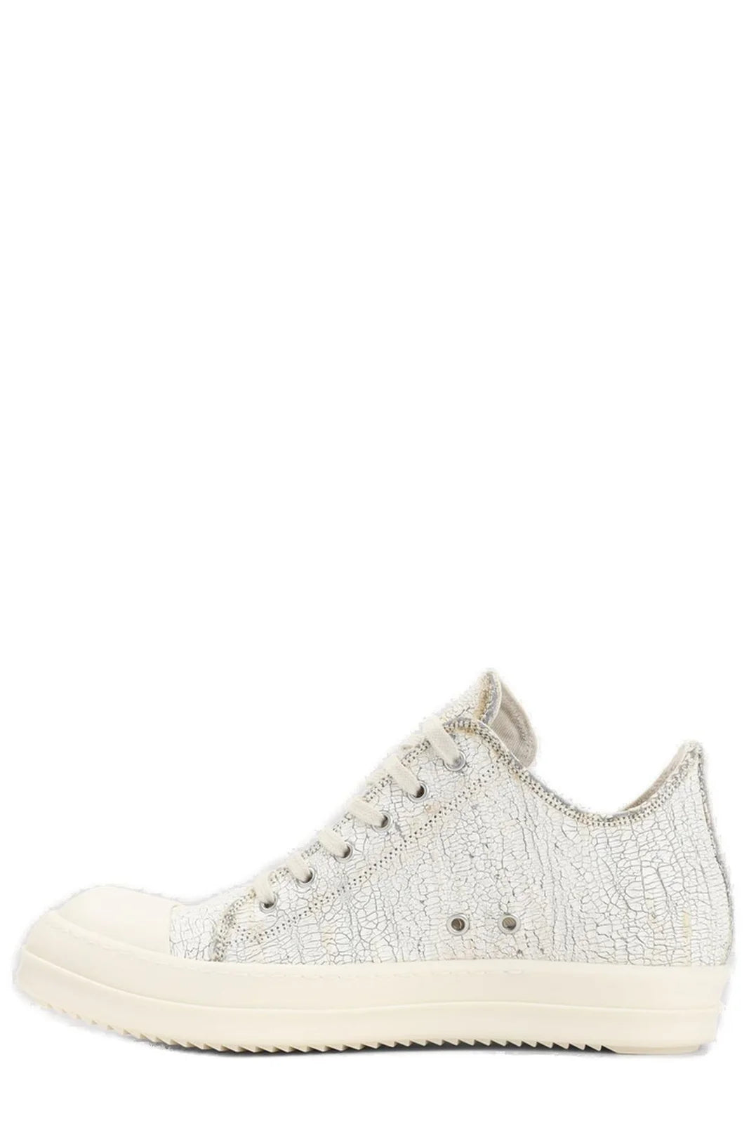 Rick Owens 'Cracked Ramone Low' White Leather Sneakers
