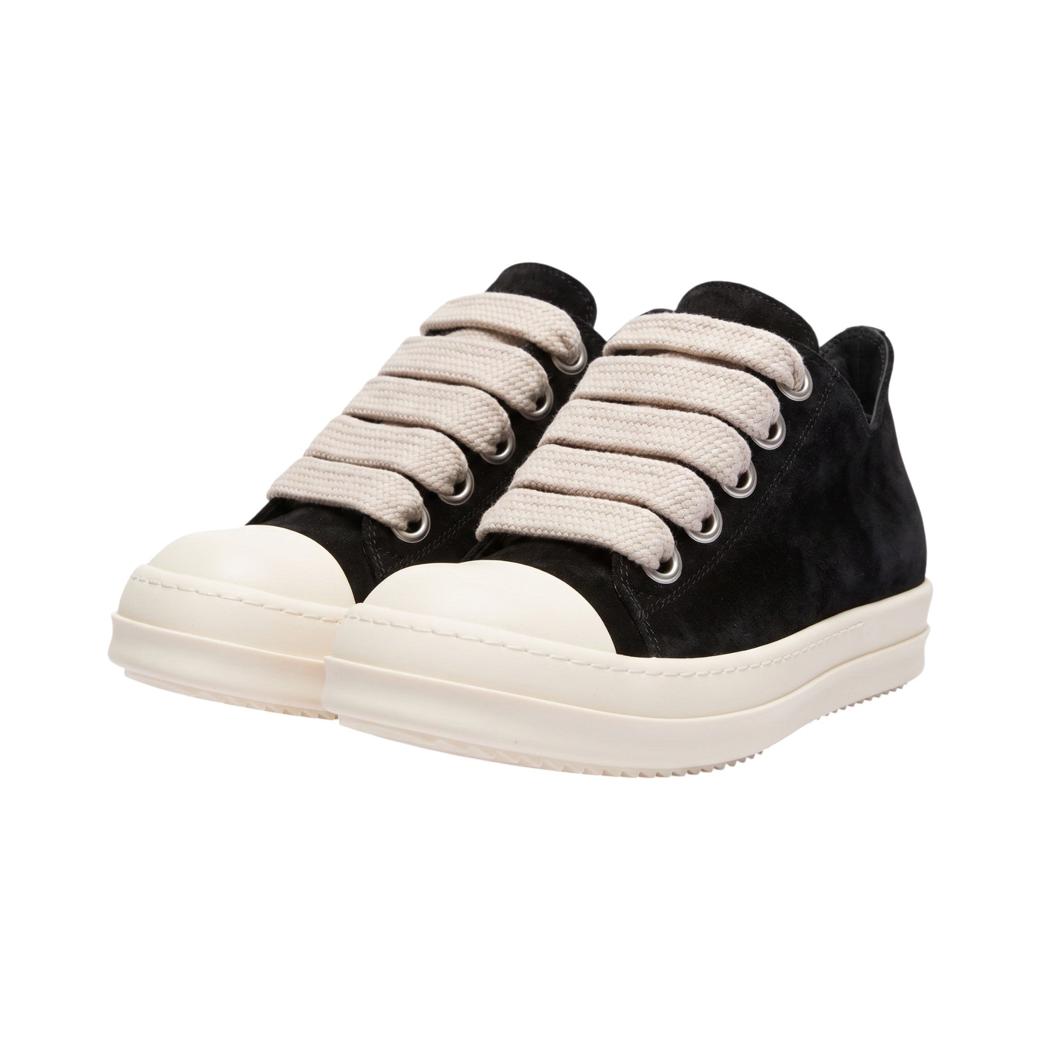 Rick Owens 'Mainline' Jumbo Lace Low Black & Milk Suede Sneakers