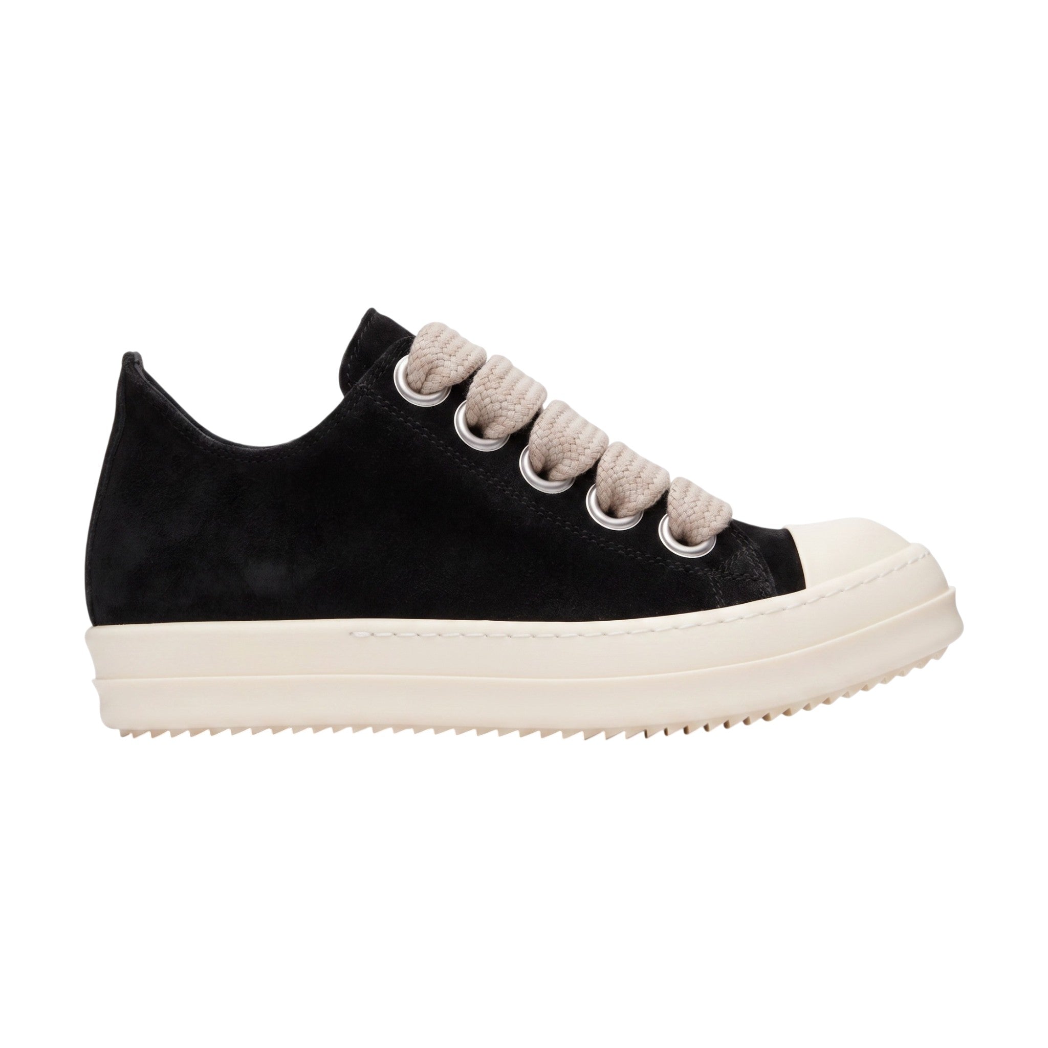 Rick Owens 'Mainline' Jumbo Lace Low Black & Milk Suede Sneakers
