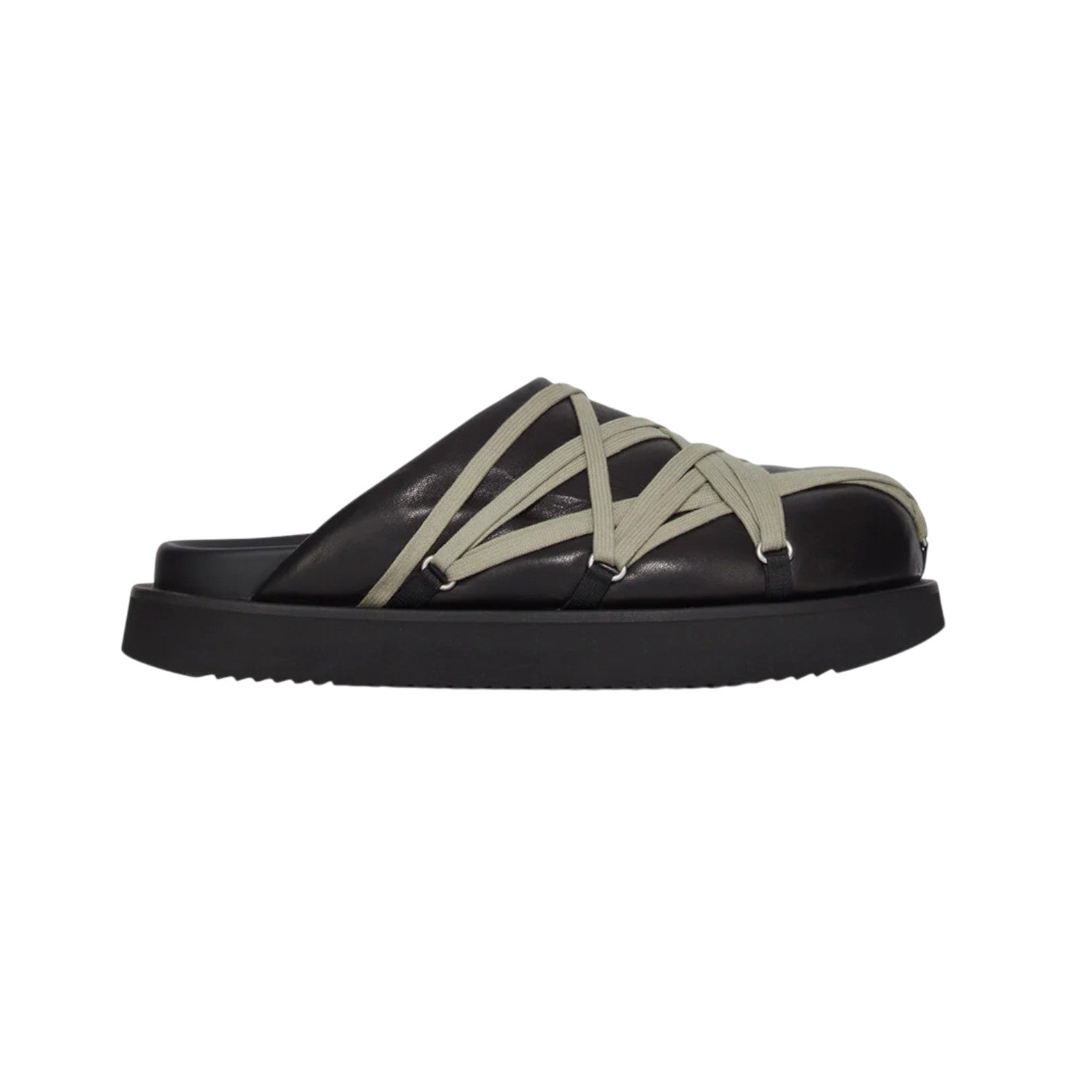 Rick Owens 'Mainline' Padded Megalace Platform Black & Pearl Slides