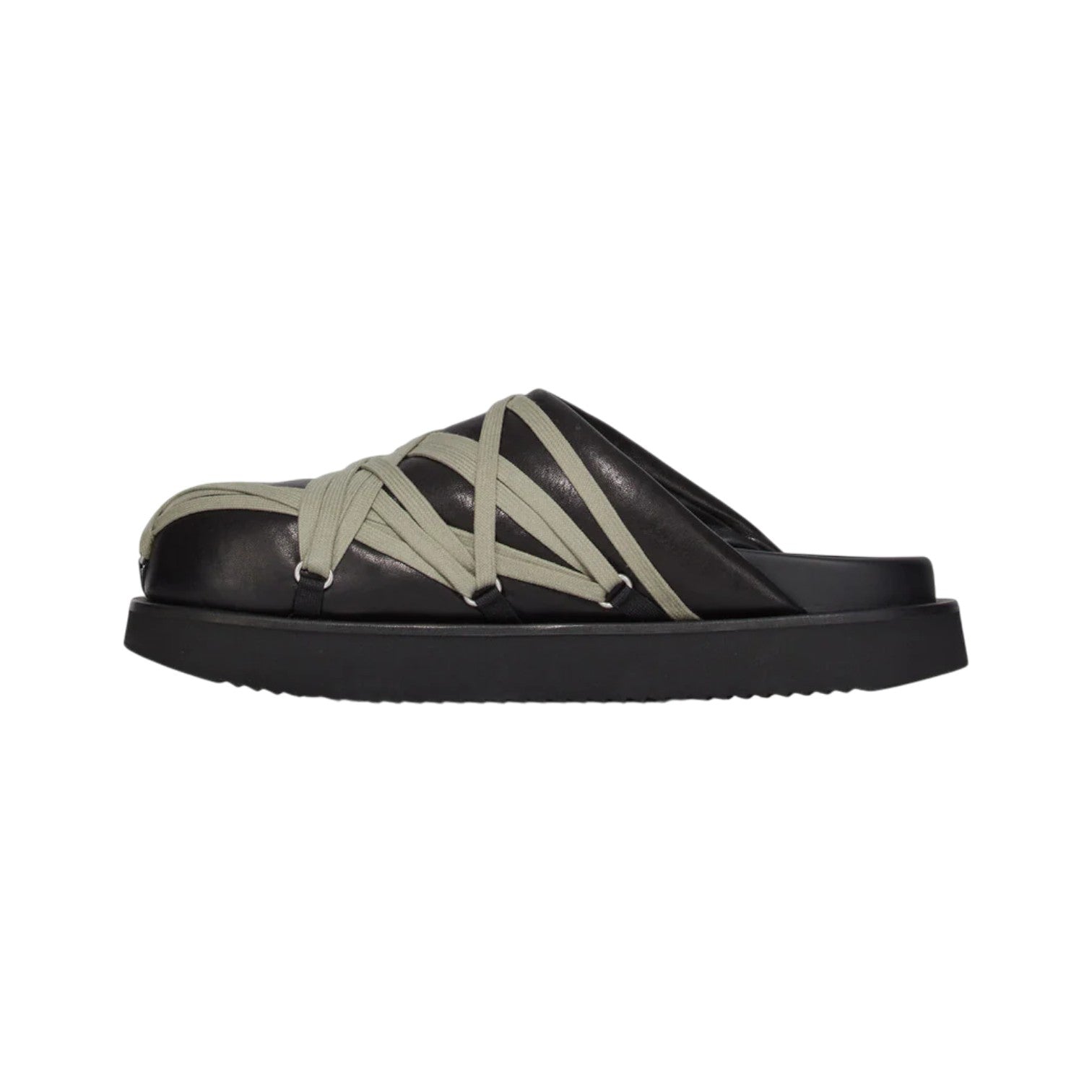 Rick Owens 'Mainline' Padded Megalace Platform Black & Pearl Slides