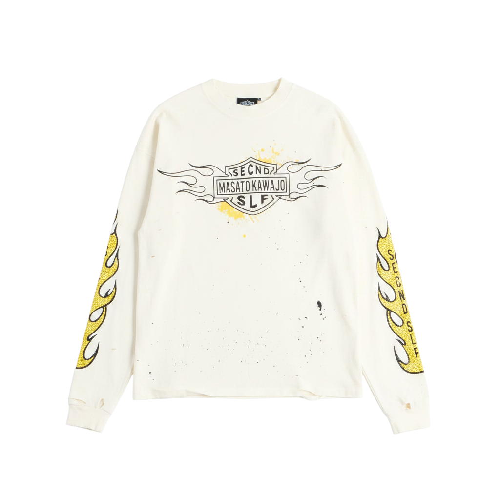 SeCND SLF x Masato Kawajo 'Firestorm' Vintage Yellow LS Tee