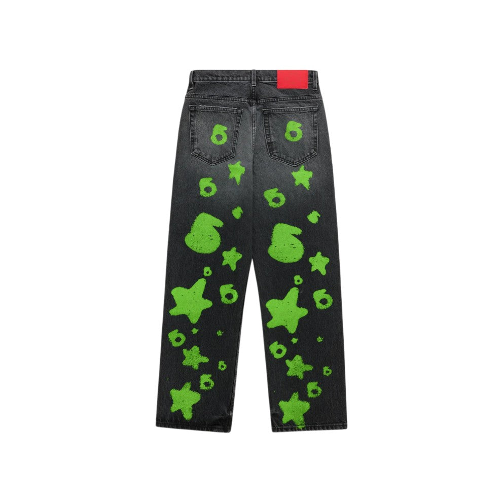 SP5DER 'Beluga Stamp' Black & Green Jeans