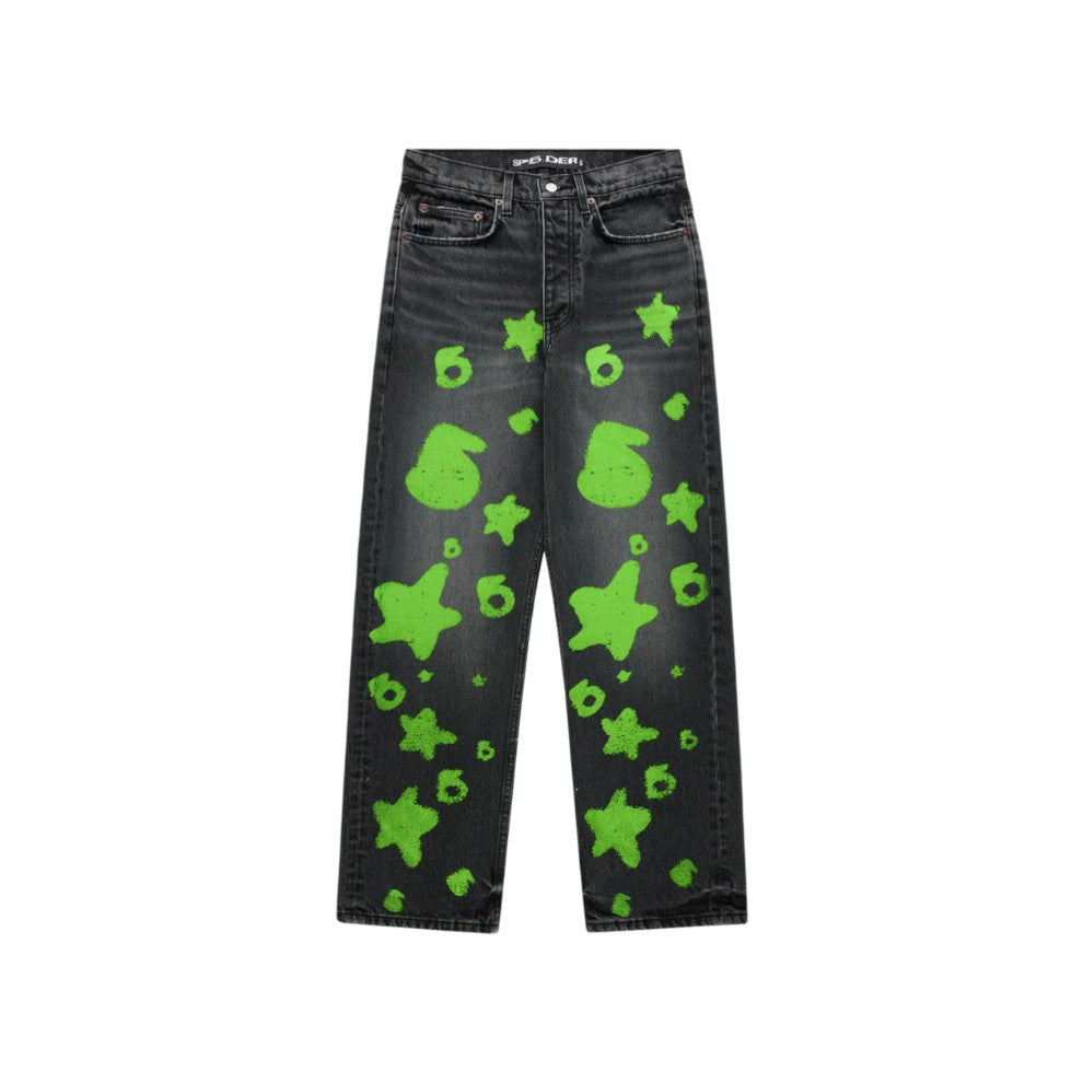 SP5DER 'Beluga Stamp' Black & Green Jeans