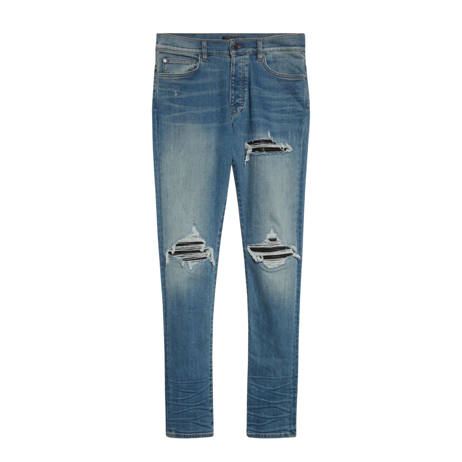 Amiri 'MX1' Black Leather Patch & Deep Blue Jeans