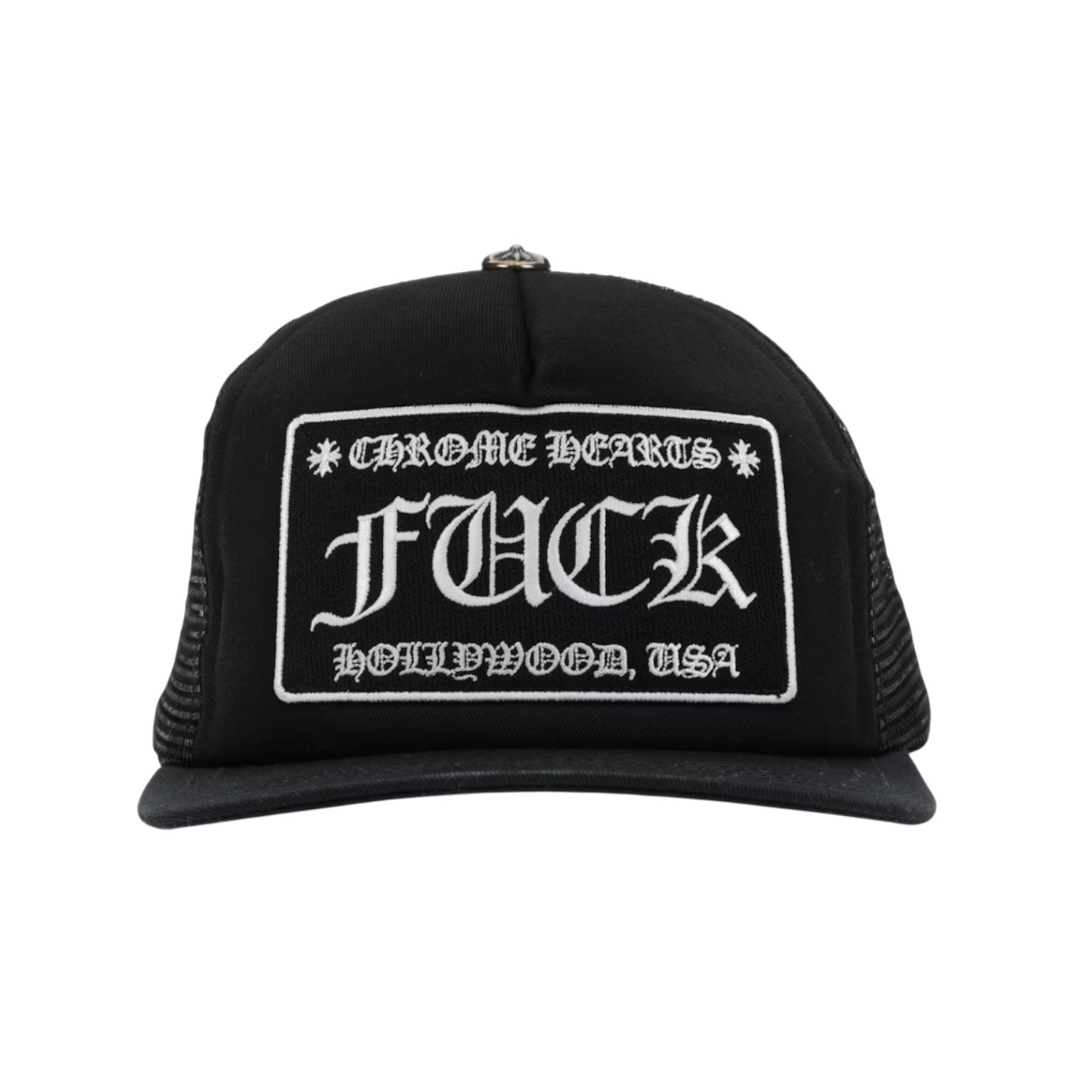 Chrome Hearts 'F*CK Hollywood' Black & White Trucker Hat