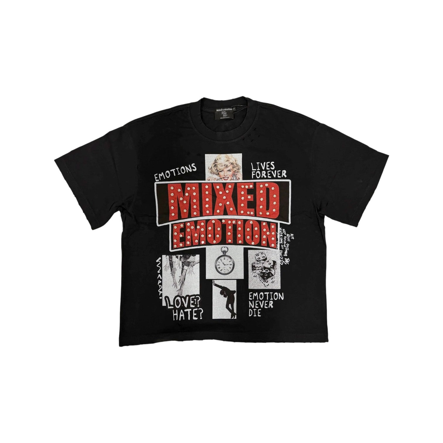 Mixed Emotions 'Lost Identity' Black Rhinestone Tee