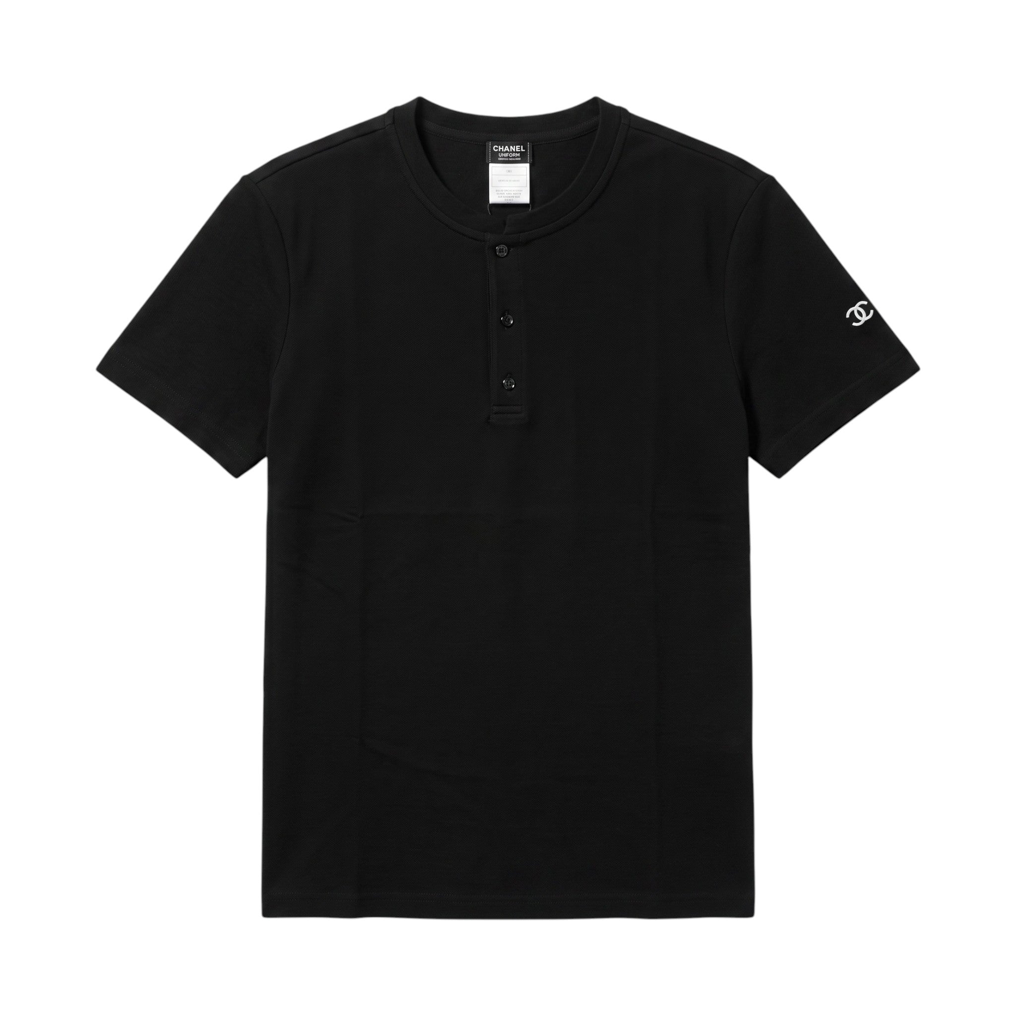 Chanel 'CC Embroidered' Black & White Henley Tee