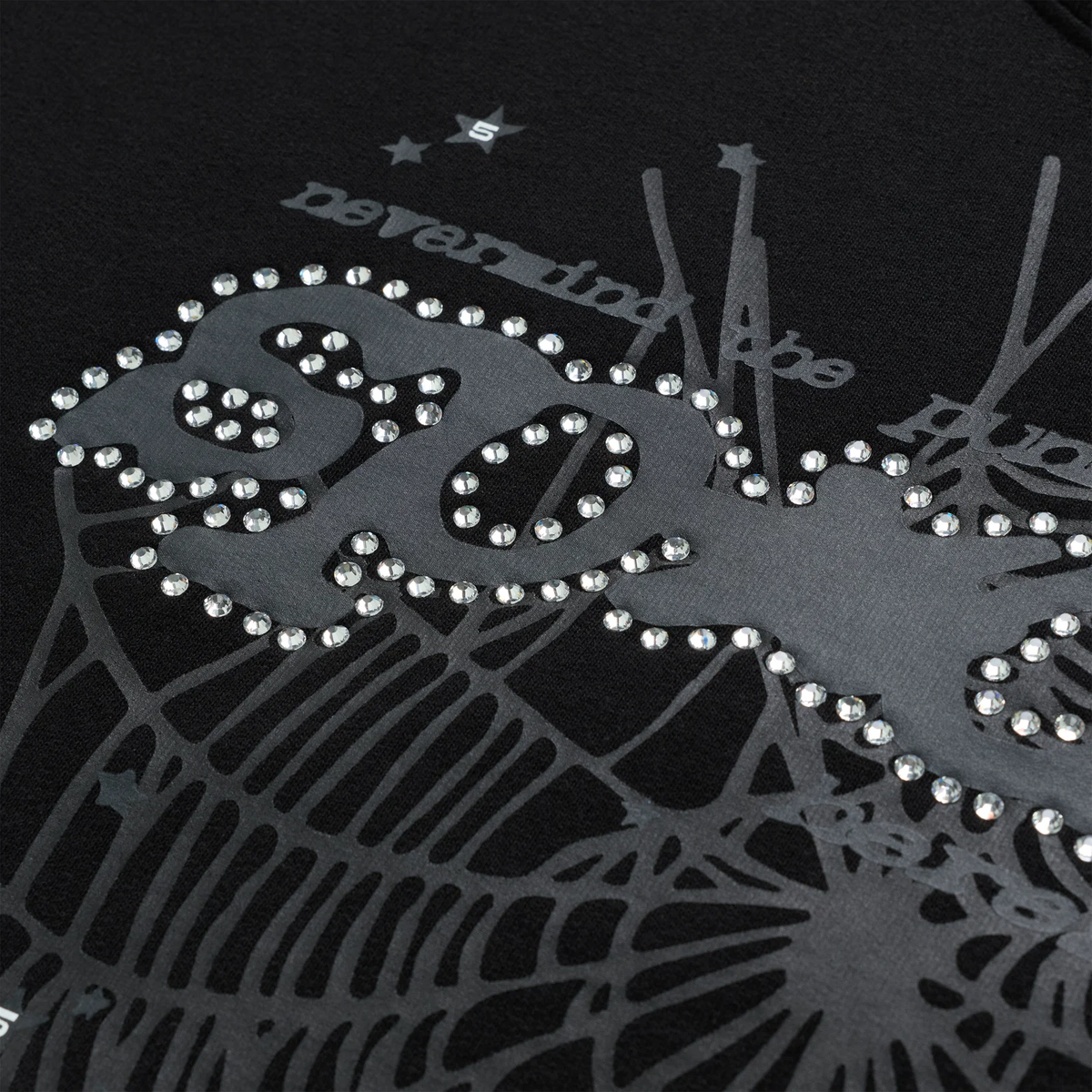 SP5DER 'PUNK V2' Rhinestone Black Hoodie