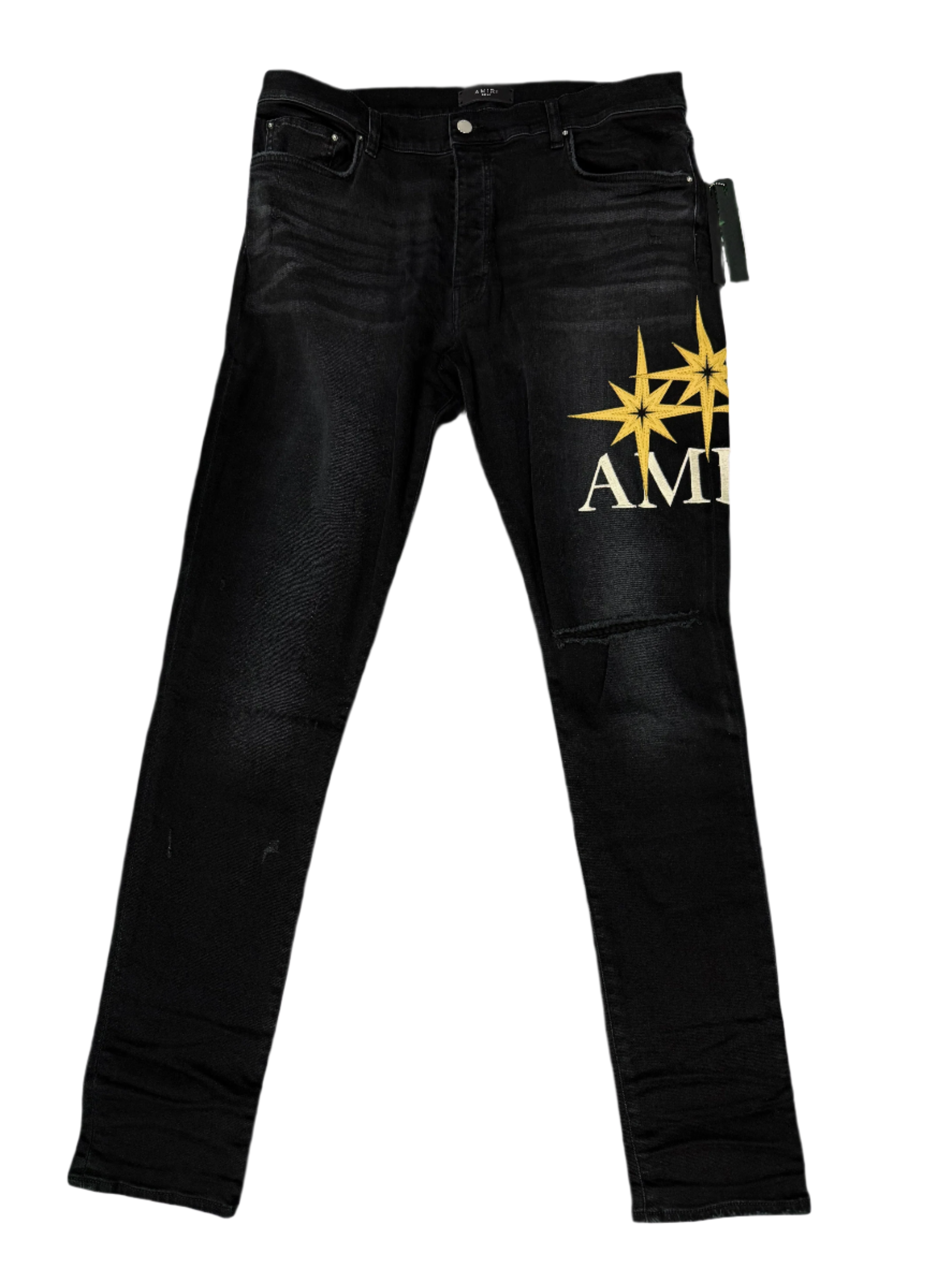 Amiri Jeans Black Yellow Starburst Denim Applique