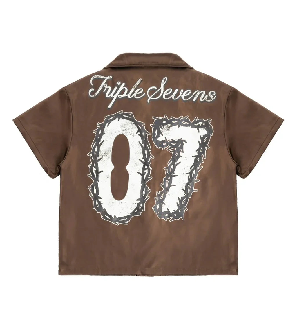 Triple Sevens 7 Nylon Brown Button Up Shirt