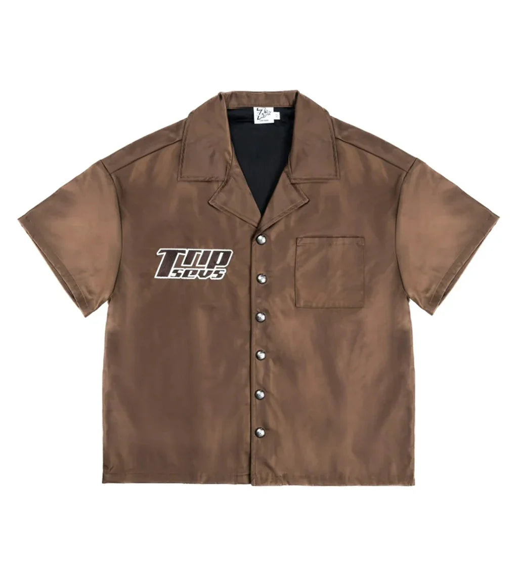 Triple Sevens 7 Nylon Brown Button Up Shirt