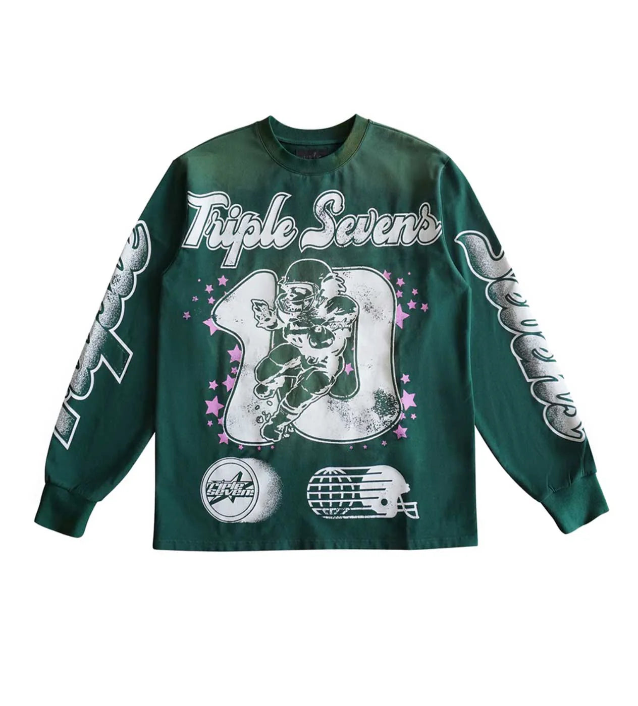 Triple Sevens 7 'All Star' Green & Pink LS Tee