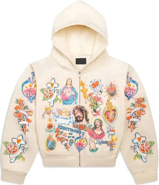 We Are Righteous 'Risen King' Cream Zip Up Hoodie