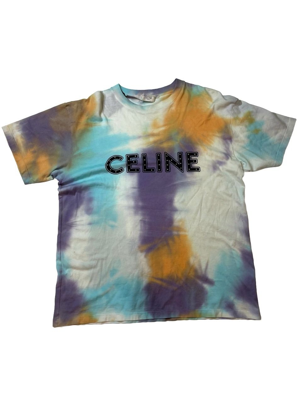 Celine Studded Spellout Logo Tie Dye Tee