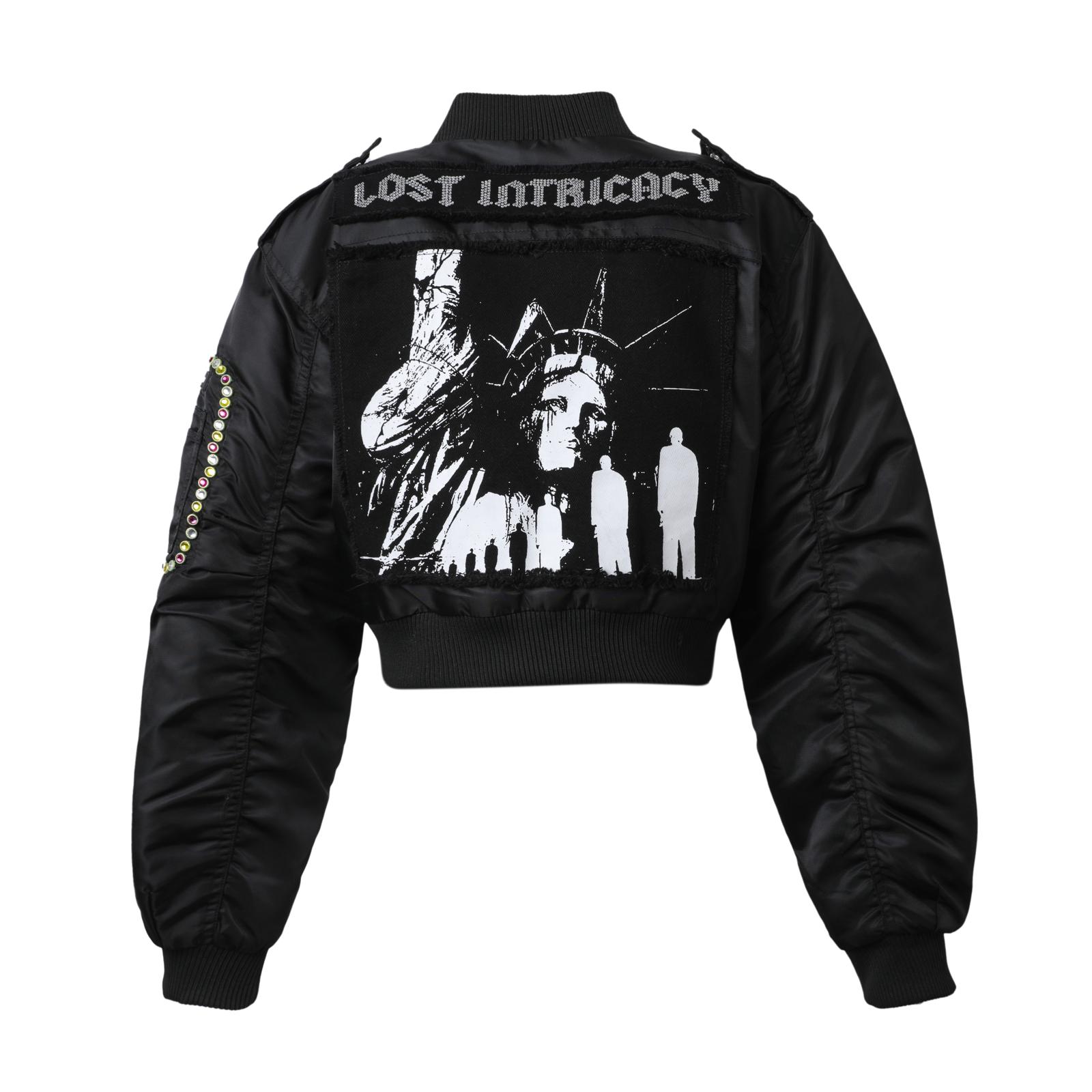 Lost Intricacy 'Yellow & Pink Stone' Black Bomber Jacket (WOMENS)